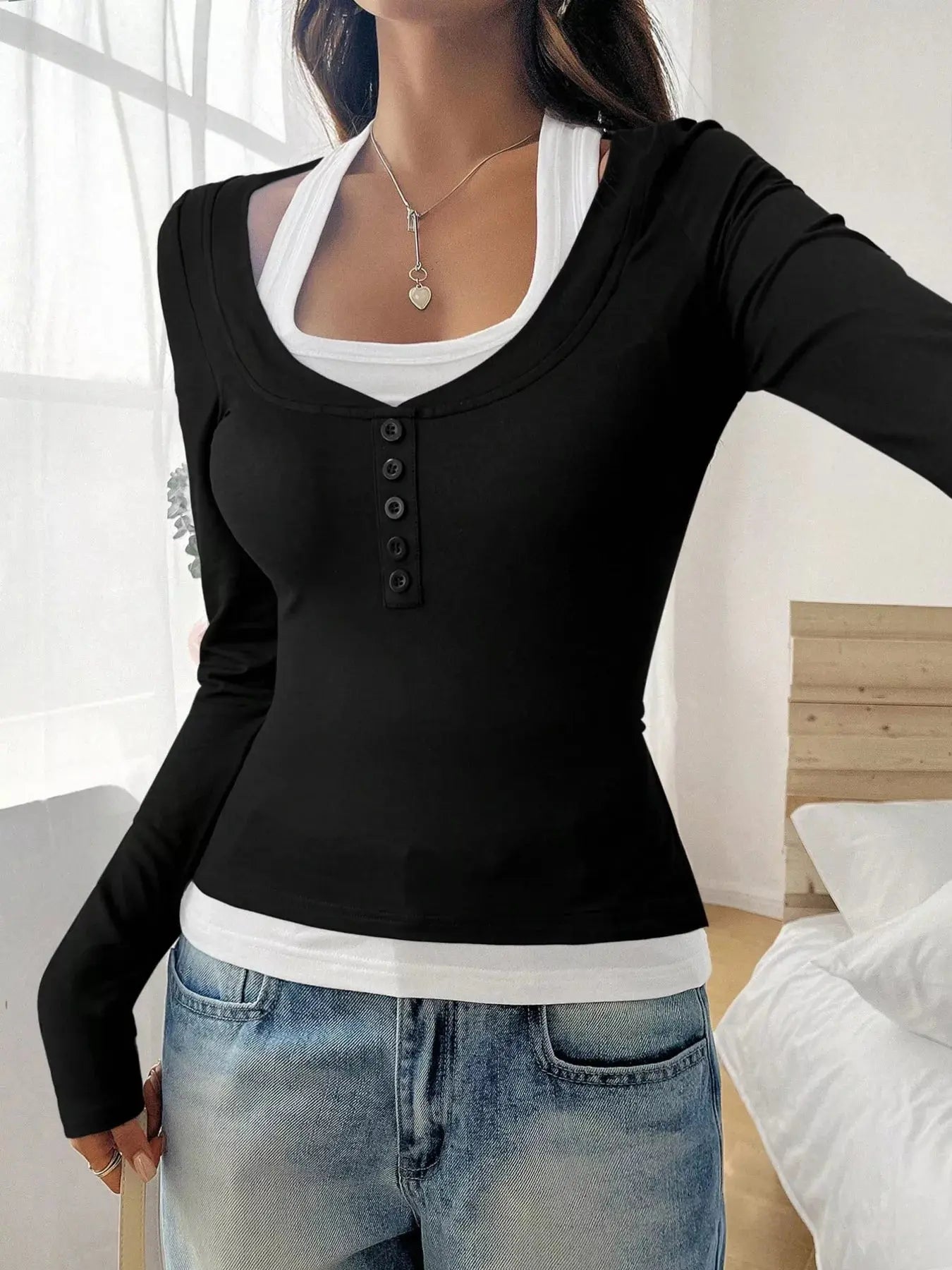 Scoop Neck Womens Long Sleeve T Shirt - Be Bliss Boutique