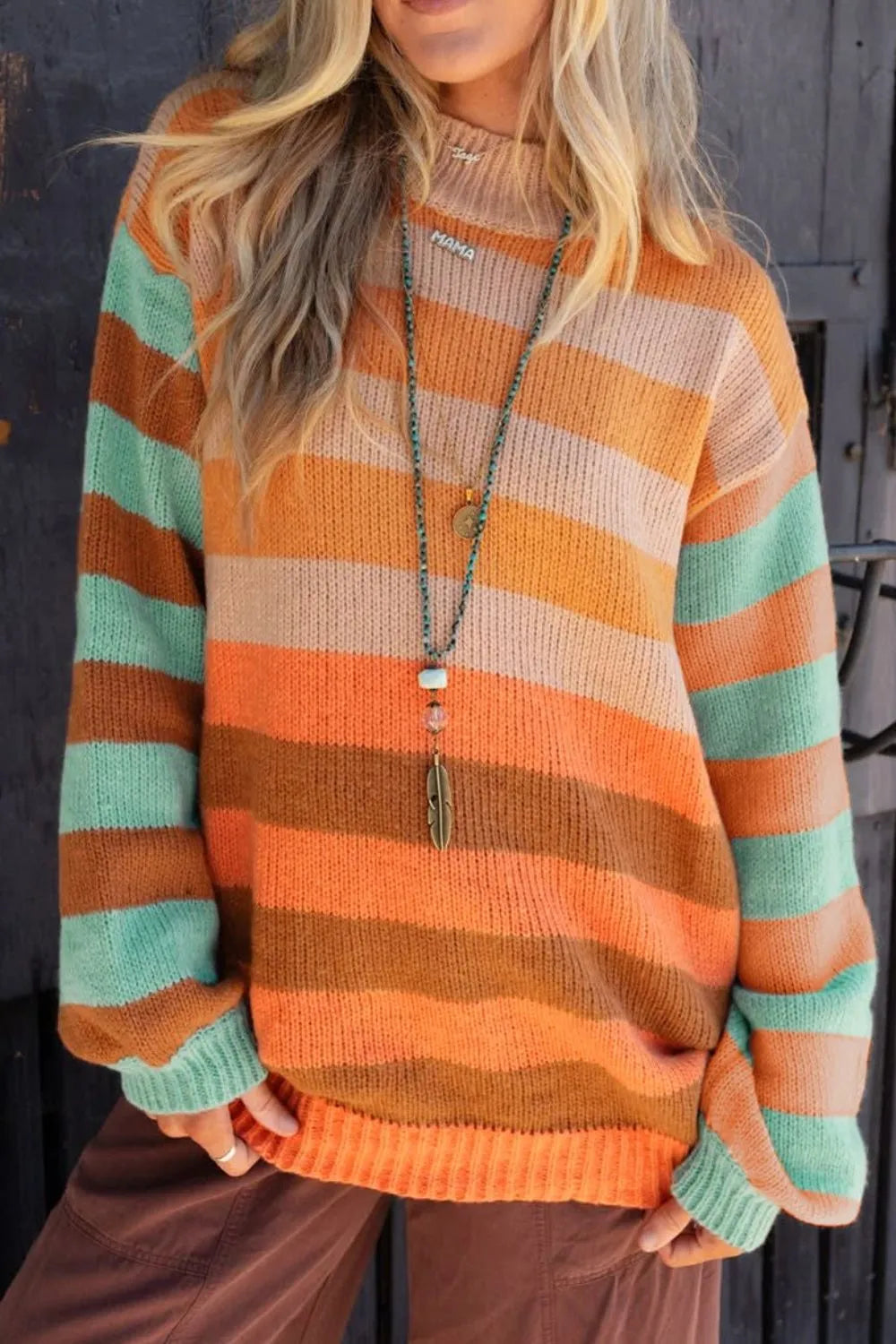 Striped Rainbow Long Sleeve Sweater - Be Bliss Boutique