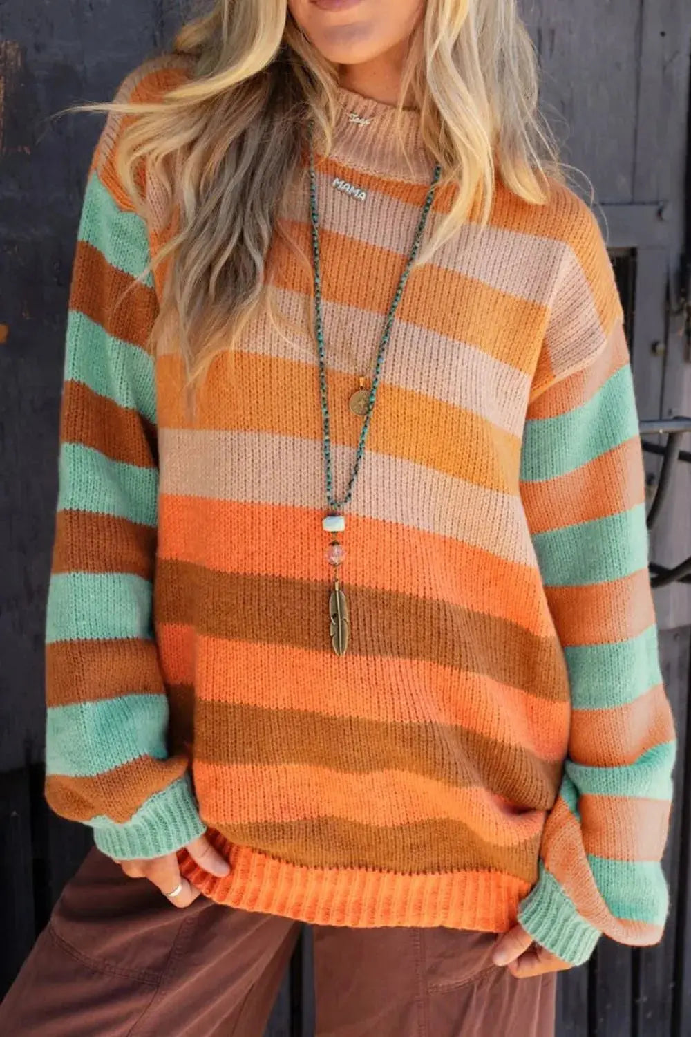Rainbow Striped Long Sleeve Sweater - Be Bliss Boutique