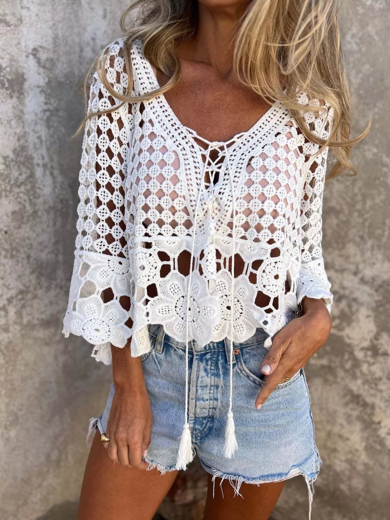 Tassel Crochet Knit Cover Up - Be Bliss Boutique