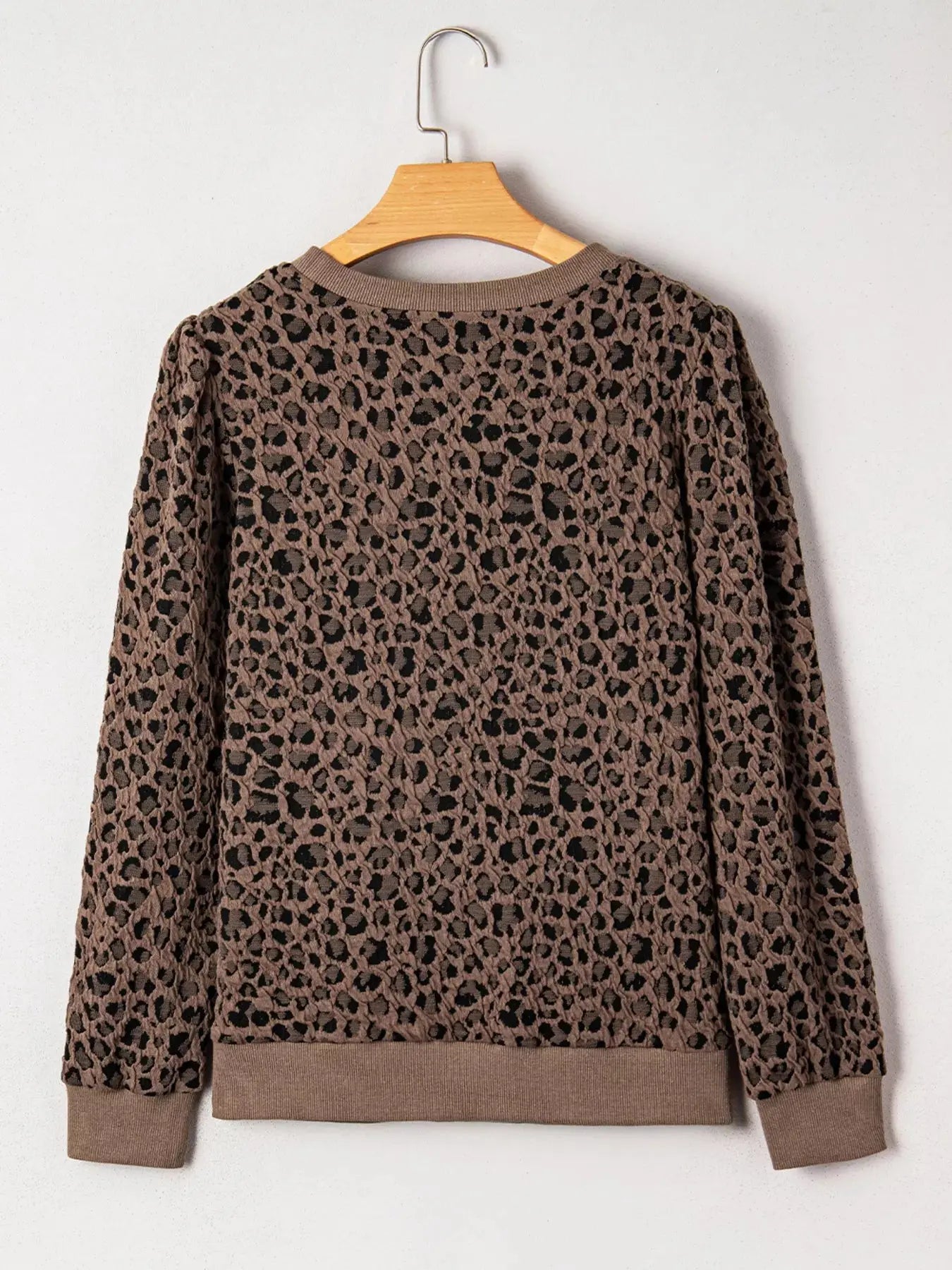 Ribbed Trim Leopard Print Long Sleeve Top - Be Bliss Boutique