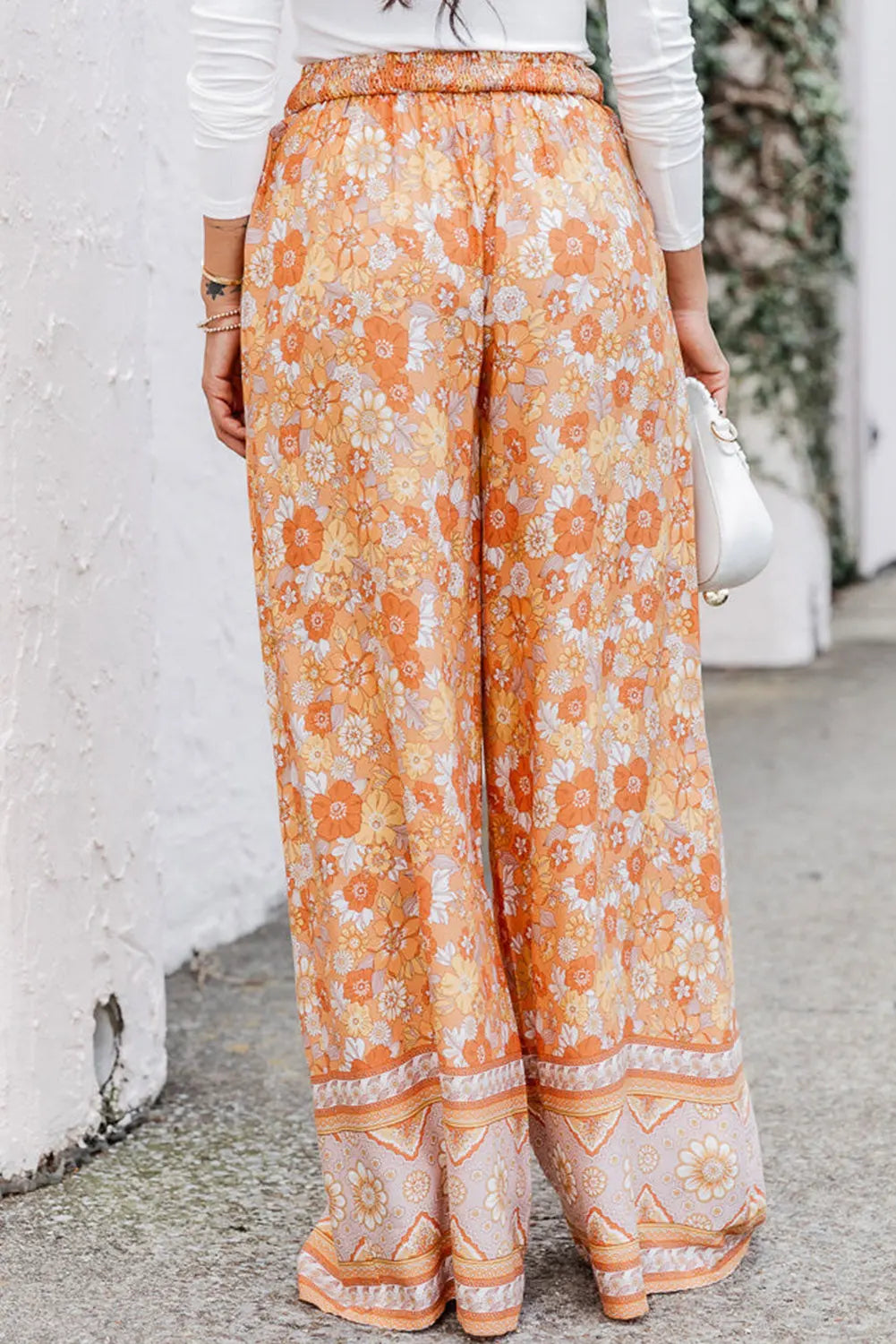 Floral Tie Front Wide Leg Pants - Be Bliss Boutique