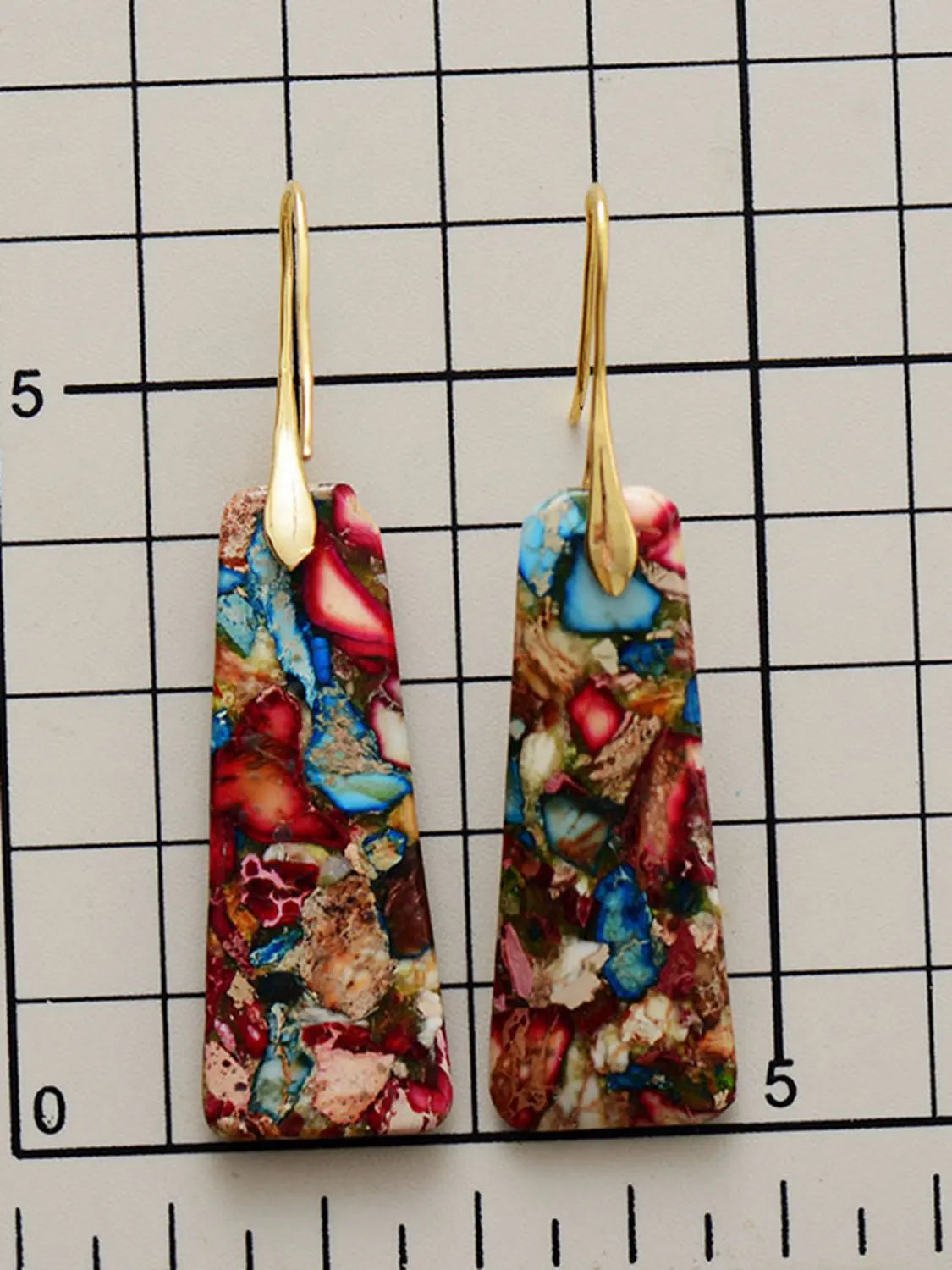 Geometric Imperial Jasper Dangle Earrings - Boho Gold Hooks - Be Bliss Boutique