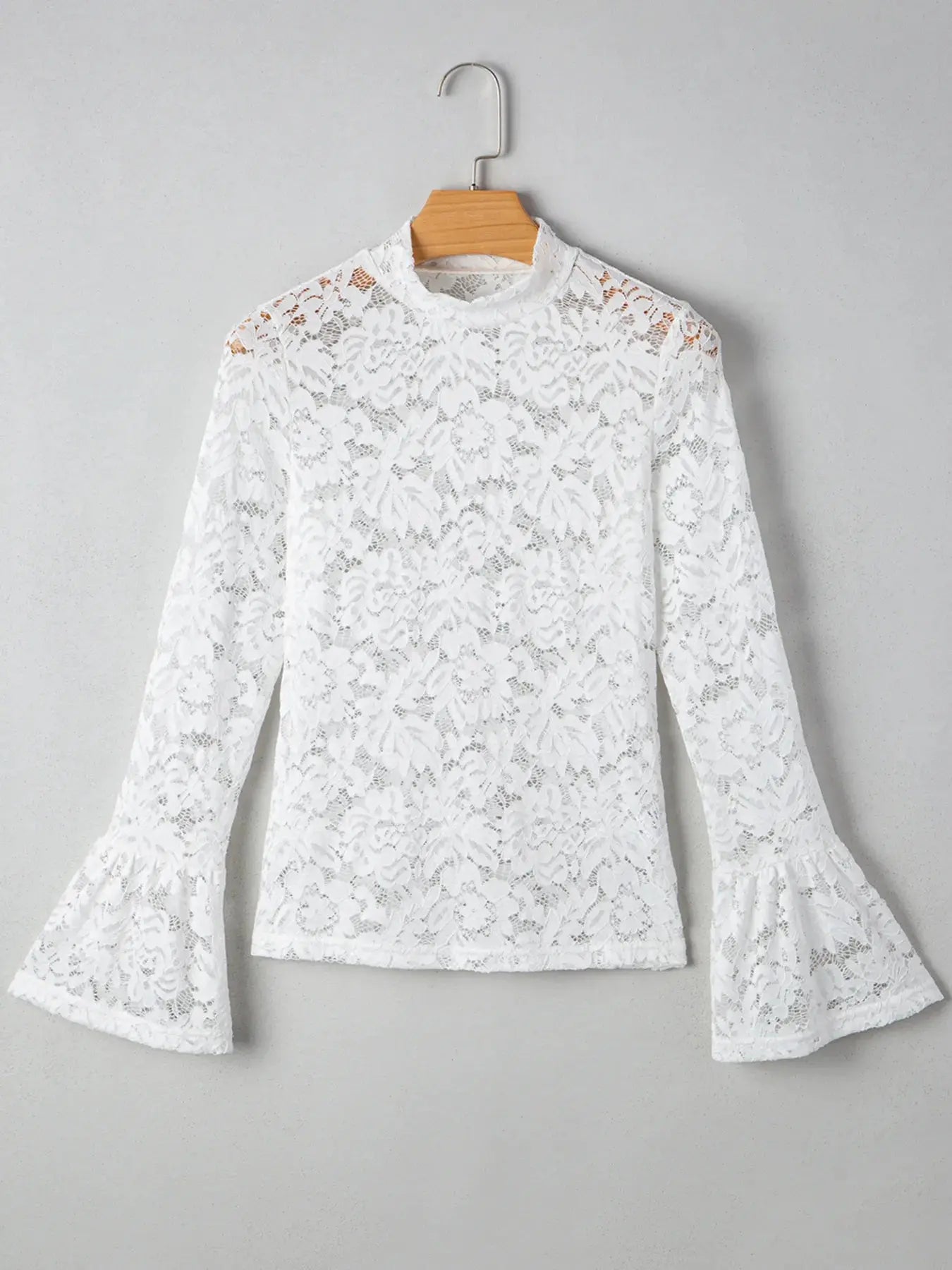 Lace Crochet Bell Sleeve Mock Neck Blouse - Be Bliss Boutique