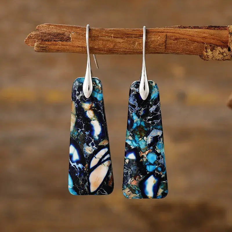 Trapezoid Natural Stone Drop Earrings with Gold or Silver Hooks - Be Bliss Boutique