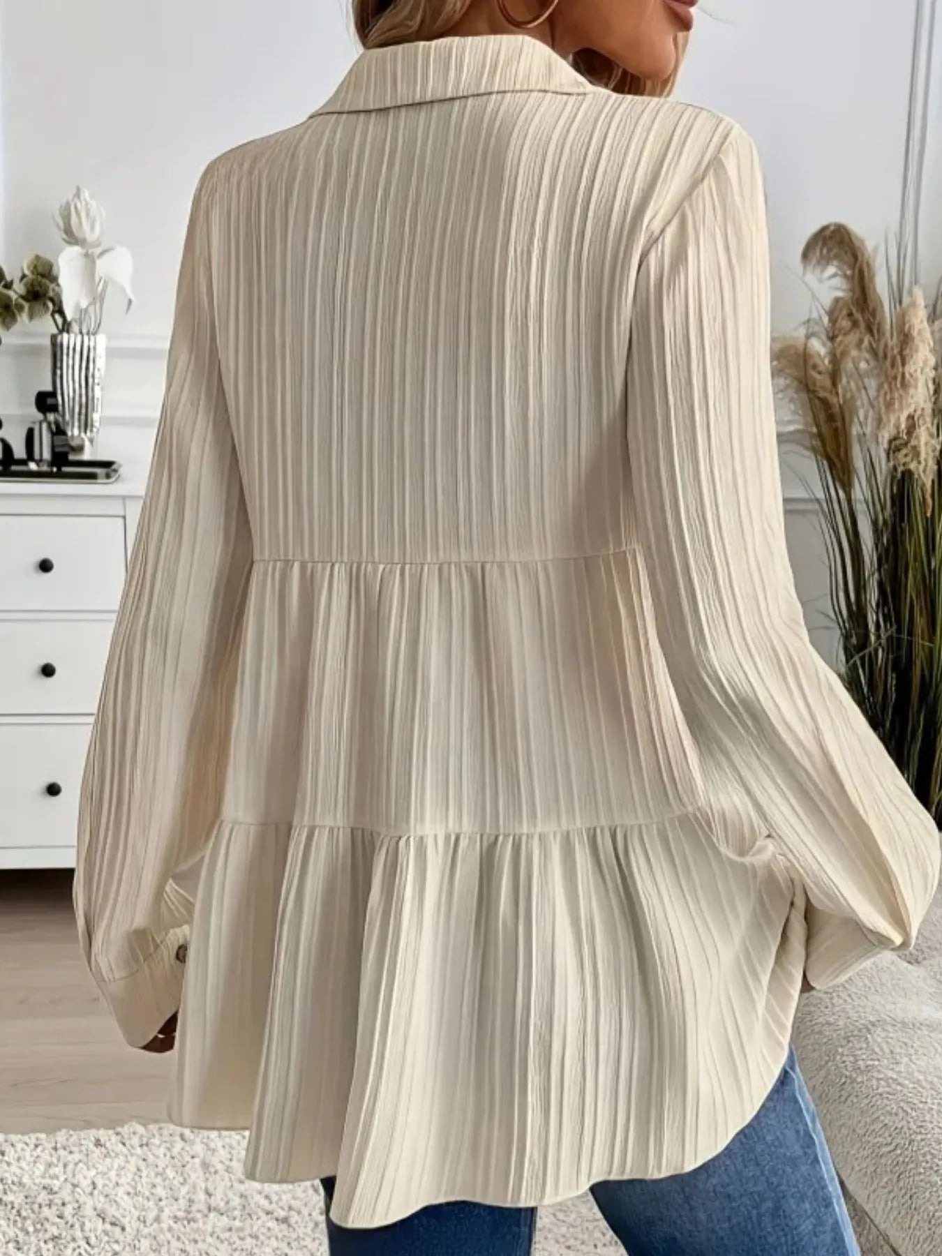 Striped Button-Down Tiered Shirt -  Be Bliss Boutique
