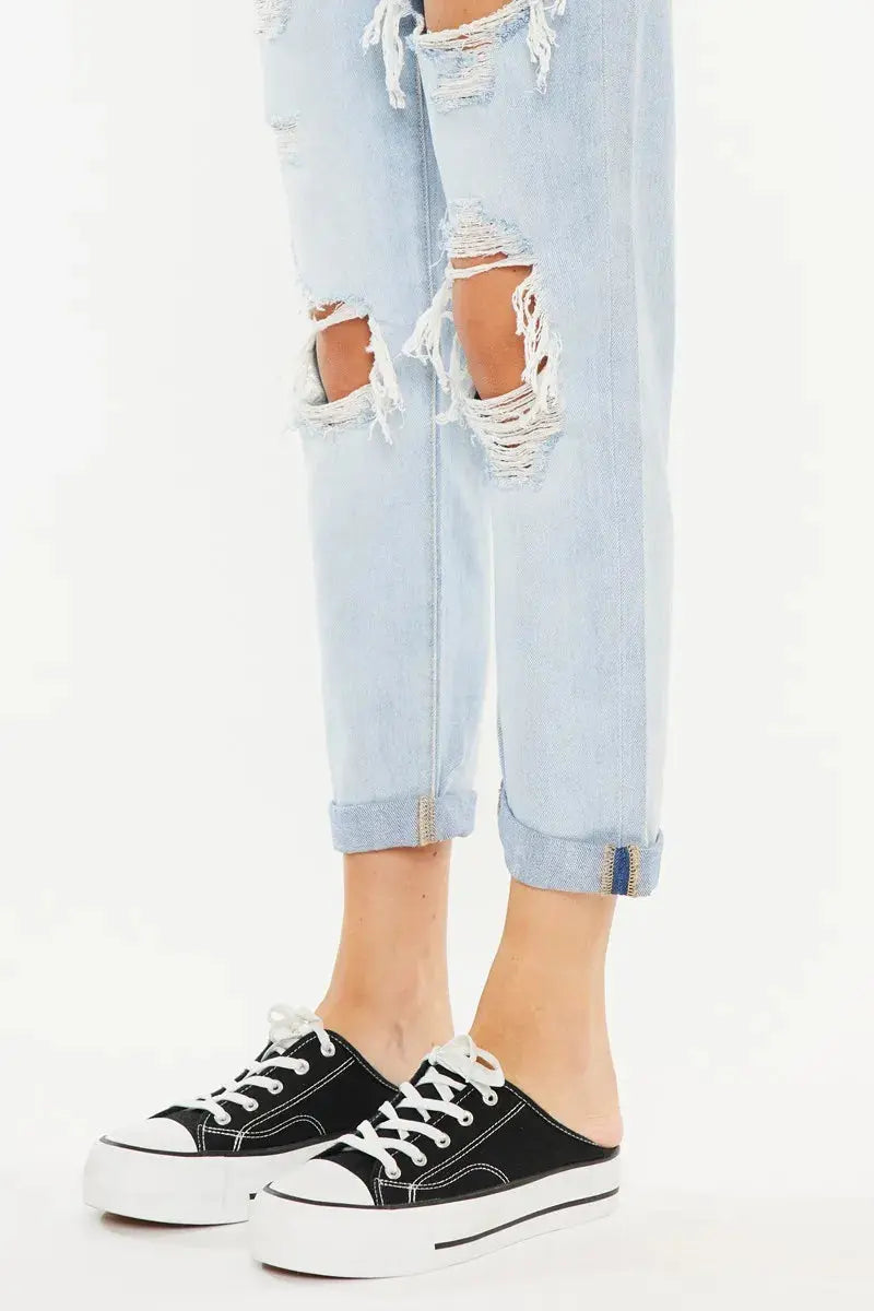Open Pack Paperbag Distressed Kancan Mom Jeans - Be Bliss Boutique