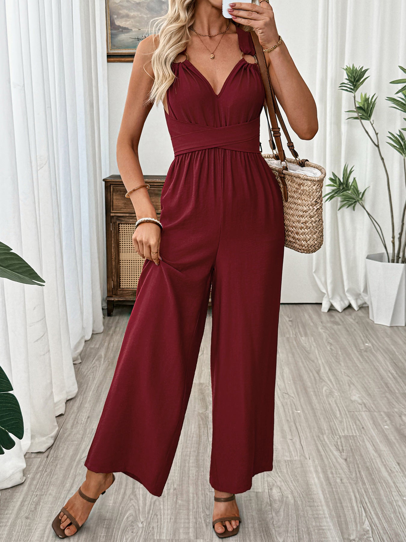 V Neck Sleeveless Wide Leg Jumpsuit - Be Bliss Boutique