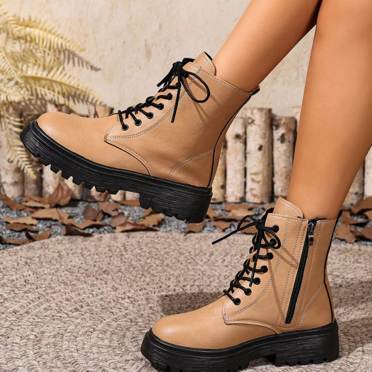 Lace-Up Ankle Combat Boots - Be Bliss Boutique