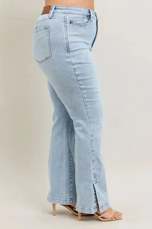 Judy Blue Full Size/Plus Size Tummy Control Vintage Wash Side Slit Slim Boot Jeans - Be Bliss Boutique