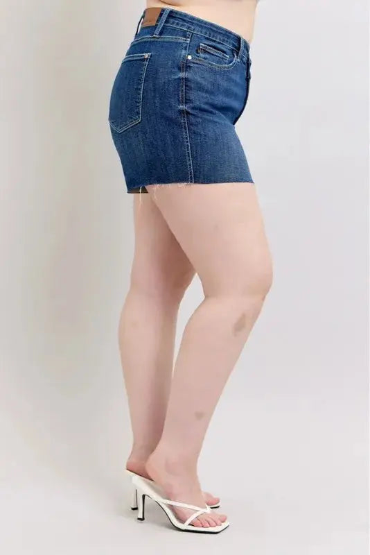 Judy Blue Jeans - Full Size High Waist Criss-Cross Waistband Denim Shorts - Be Bliss Boutique