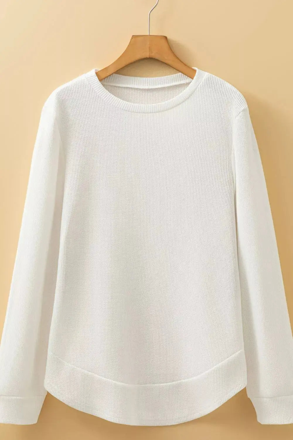 Rounded Neck Long Sleeve Waffle Knit Top - Be Bliss Boutique