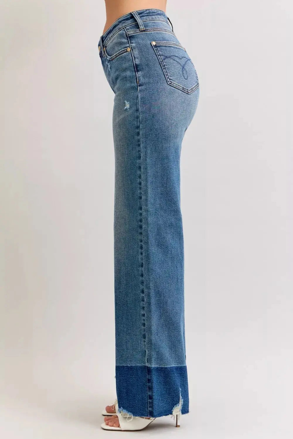 Judy Blue Jeans - Raw Hem High Waist Column Straight Jeans - Be Bliss Boutique
