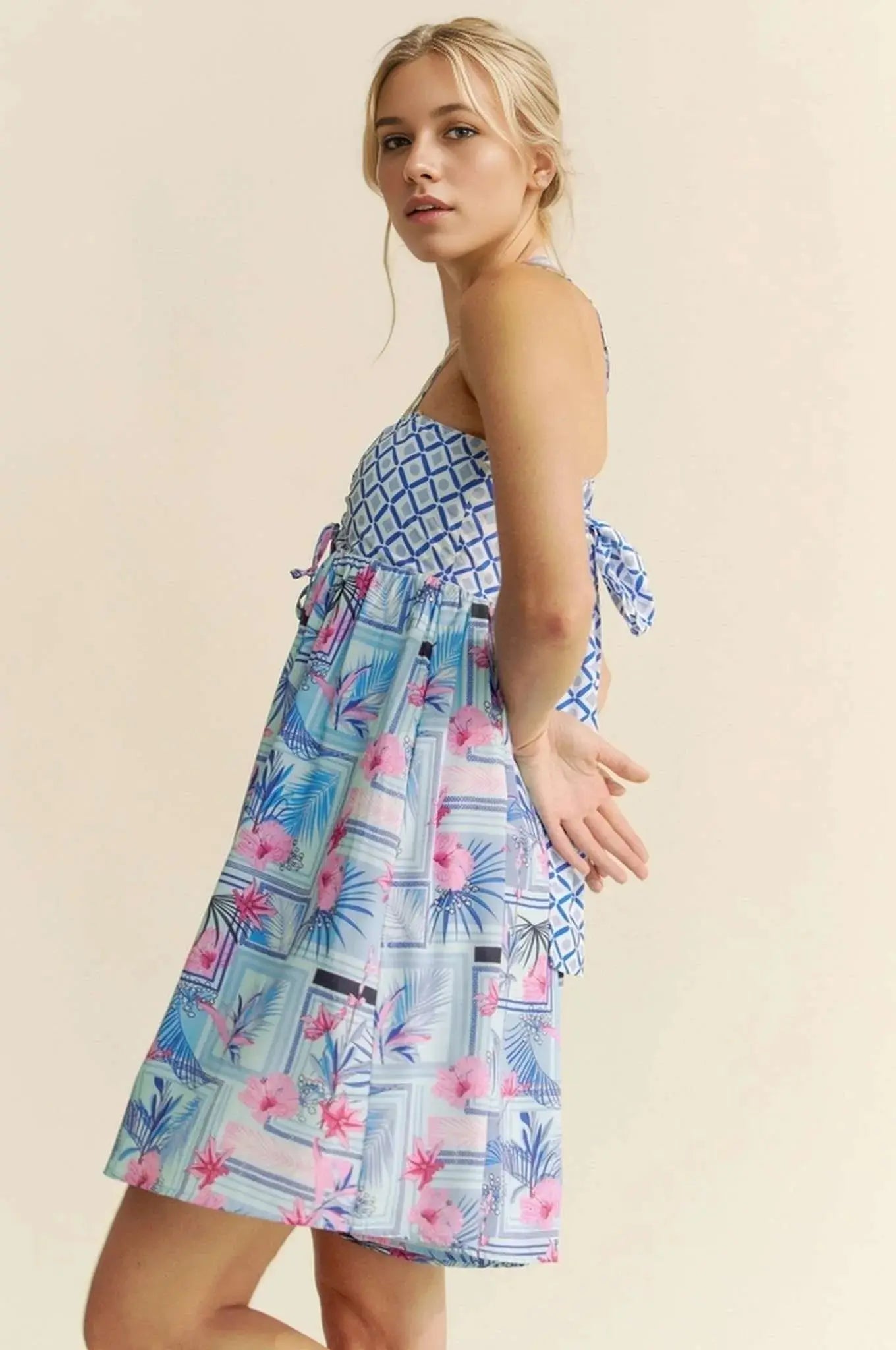 Davi & Dani Tropical Floral Geo Print Tie Back Tube Top Romper - Be Bliss Boutique