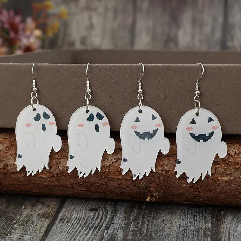 2 Piece Alloy Acrylic Halloween Ghost Dangle Earrings - Be Bliss Boutique