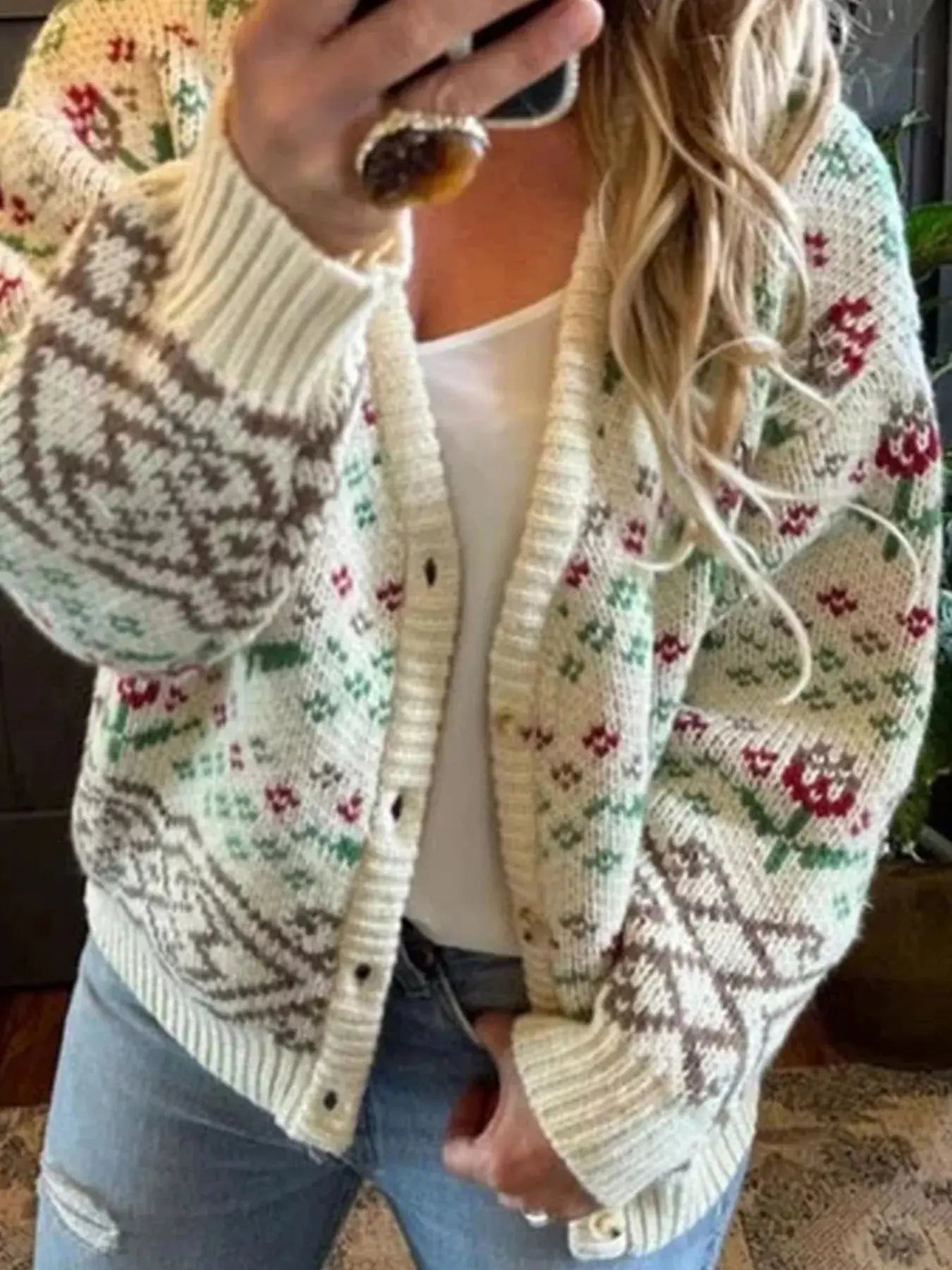 Cozy Vintage Floral Knit Button Up Cardigan - Be Bliss Boutique
