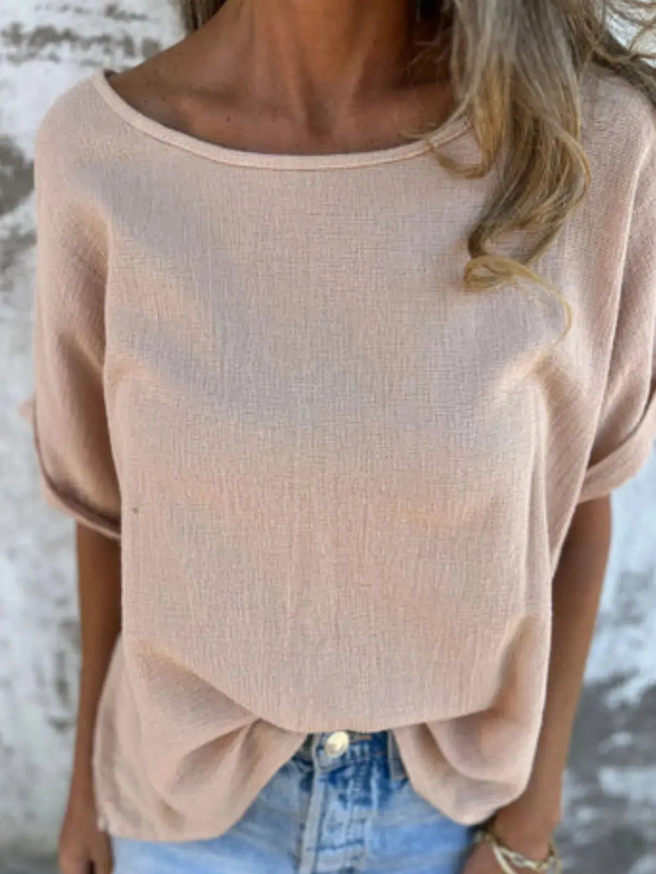 Full Size Relaxed Fit Rolled Sleeve T Shirt - Be Bliss Boutique