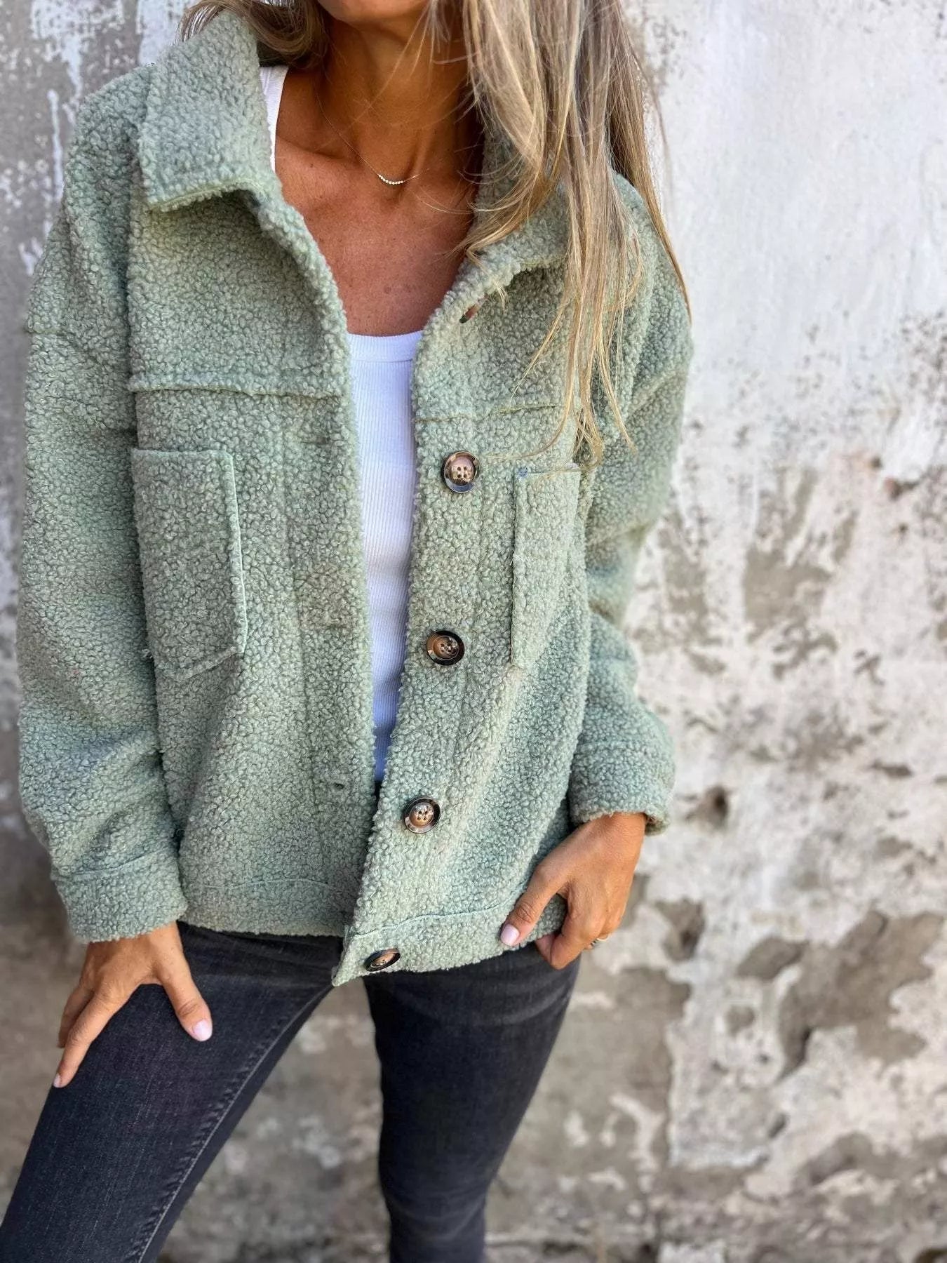 Full Size Single-Breasted Sherpa Shacket Plus Size - Be Bliss Boutique