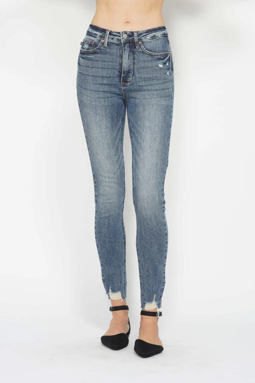 Judy Blue Full Size Tummy Control Vintage Wash Hem Destroy Skinny Jeans - Be Bliss Boutique