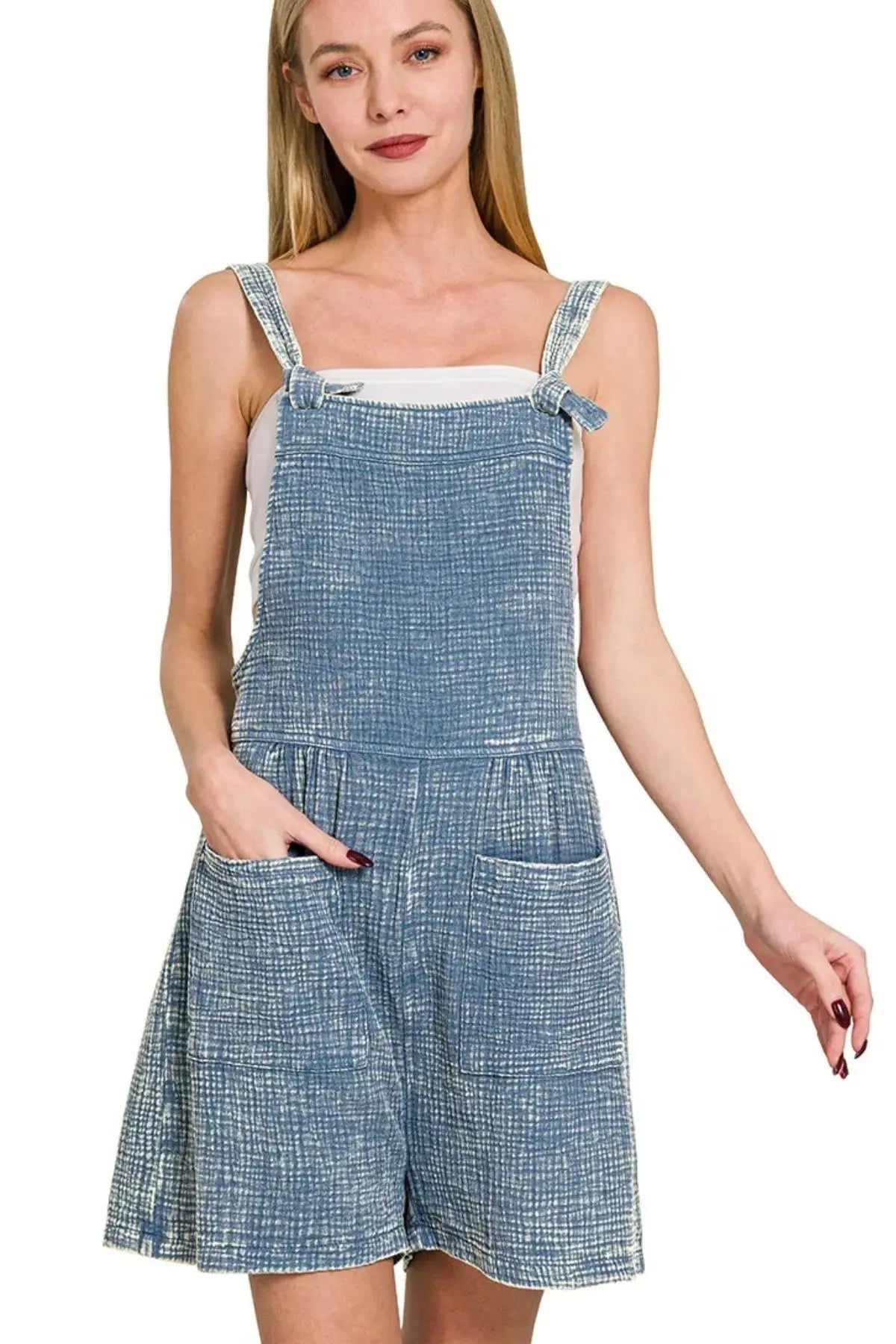 Zenana Woven Acid Washed Womens Gauze Romper - Be Bliss Boutique