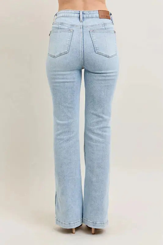Judy Blue Full Size/Plus Size Tummy Control Vintage Wash Side Slit Slim Boot Jeans - Be Bliss Boutique
