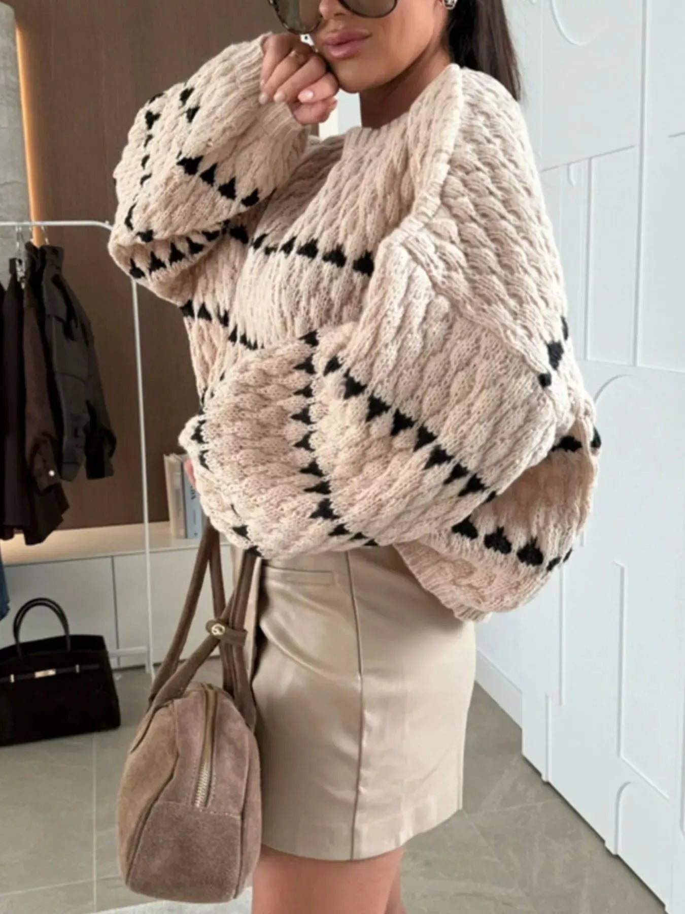 Striped Chunky Knit Sweater with Balloon Sleeves - Be Bliss Boutique