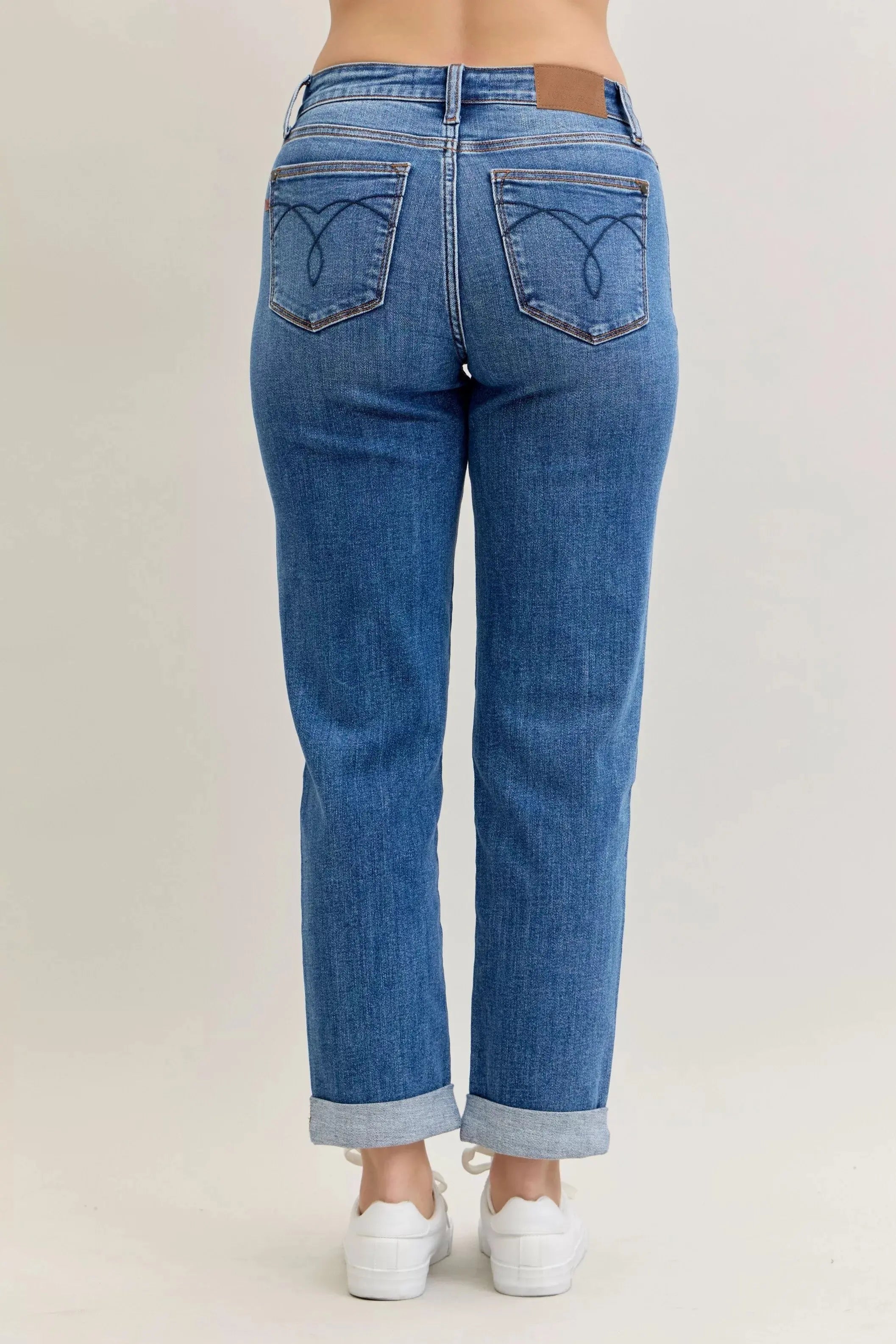 Judy Blue Full Size Mid Rise Boyfriend Classic Cuffed Jeans - Be Bliss Boutique