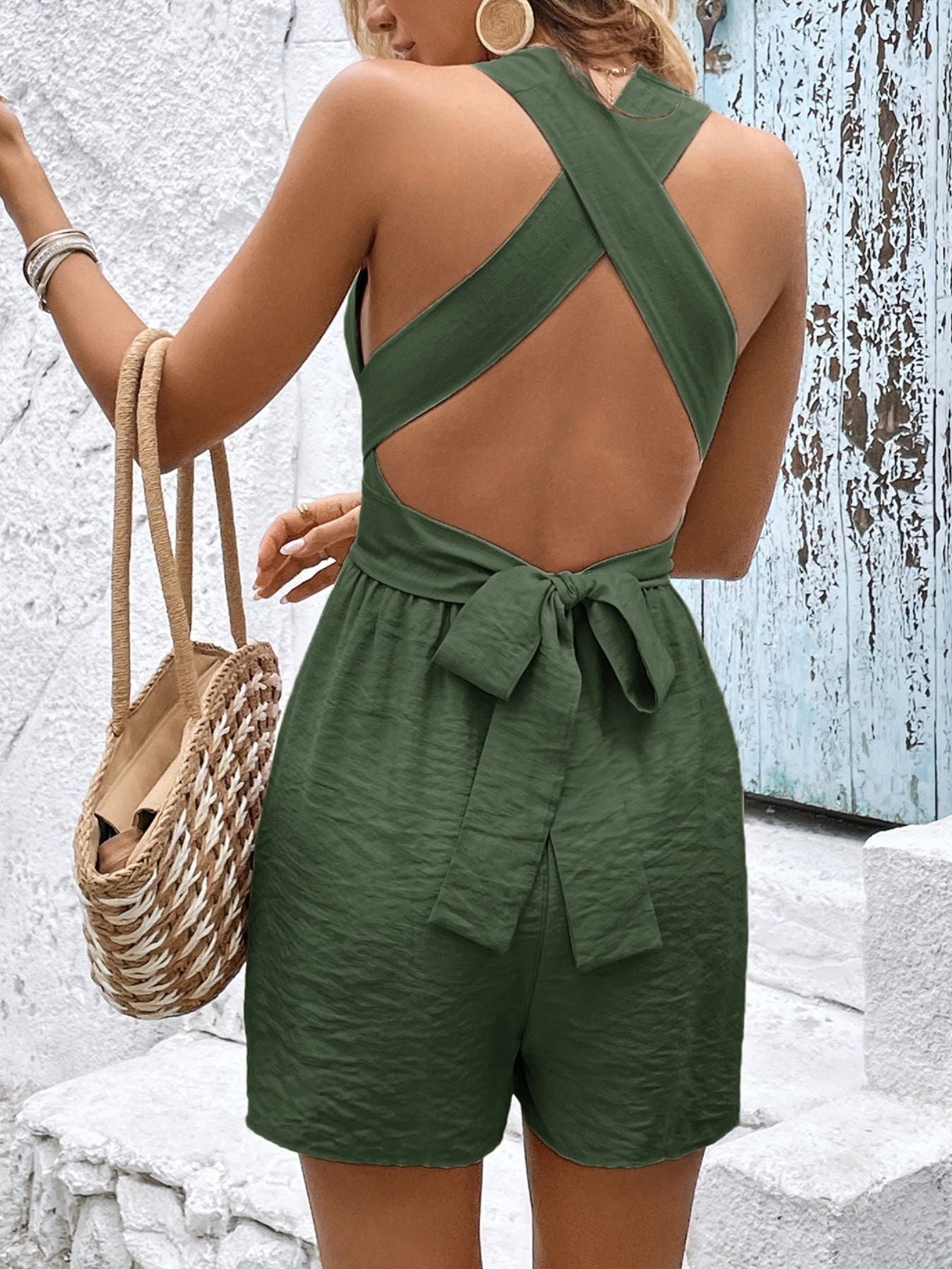 Crisscross Back Sleeveless Romper - Be Bliss Boutique