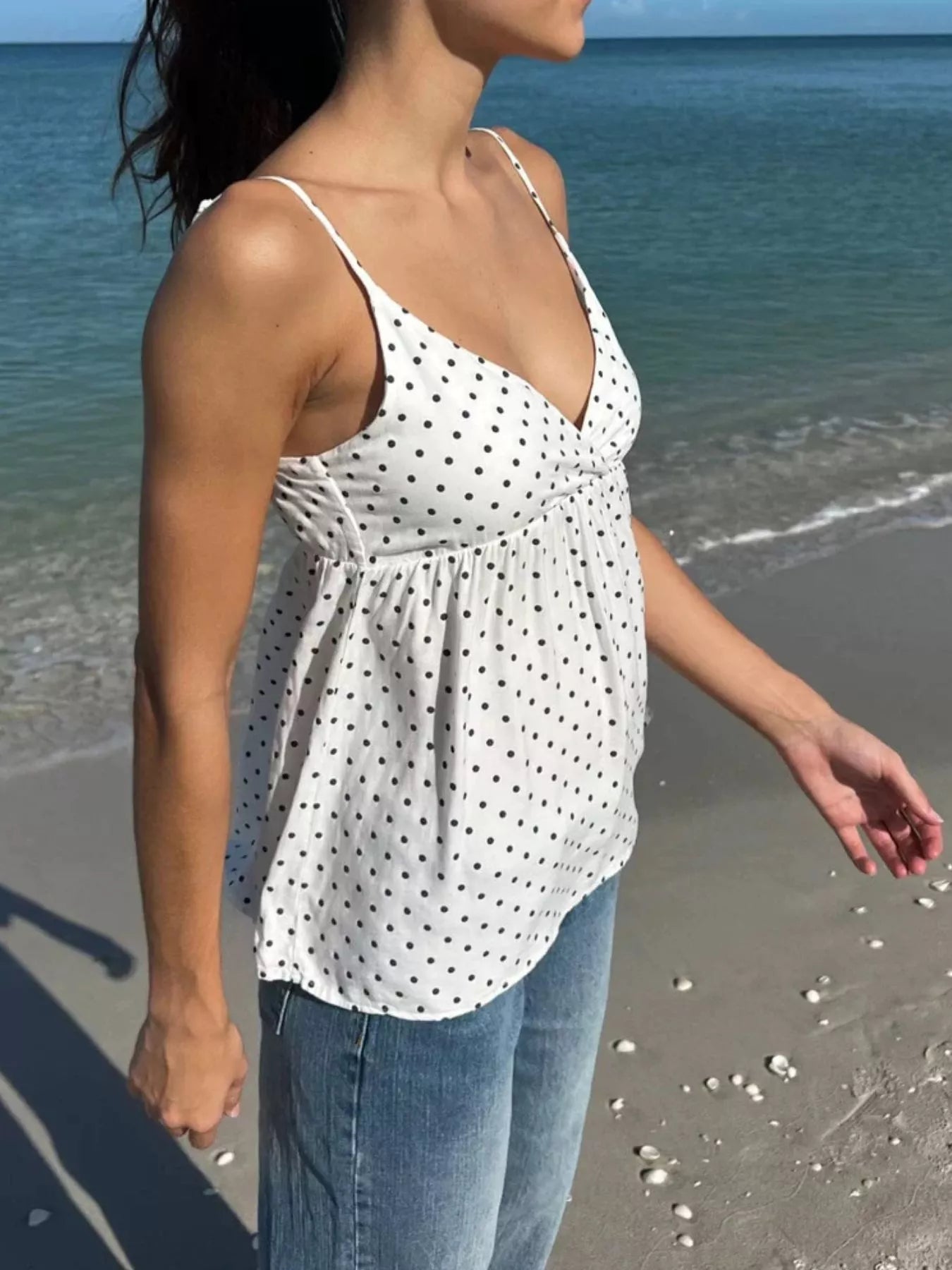 Polka Dot Flowy V Neck Cami Top - Be Bliss Boutique