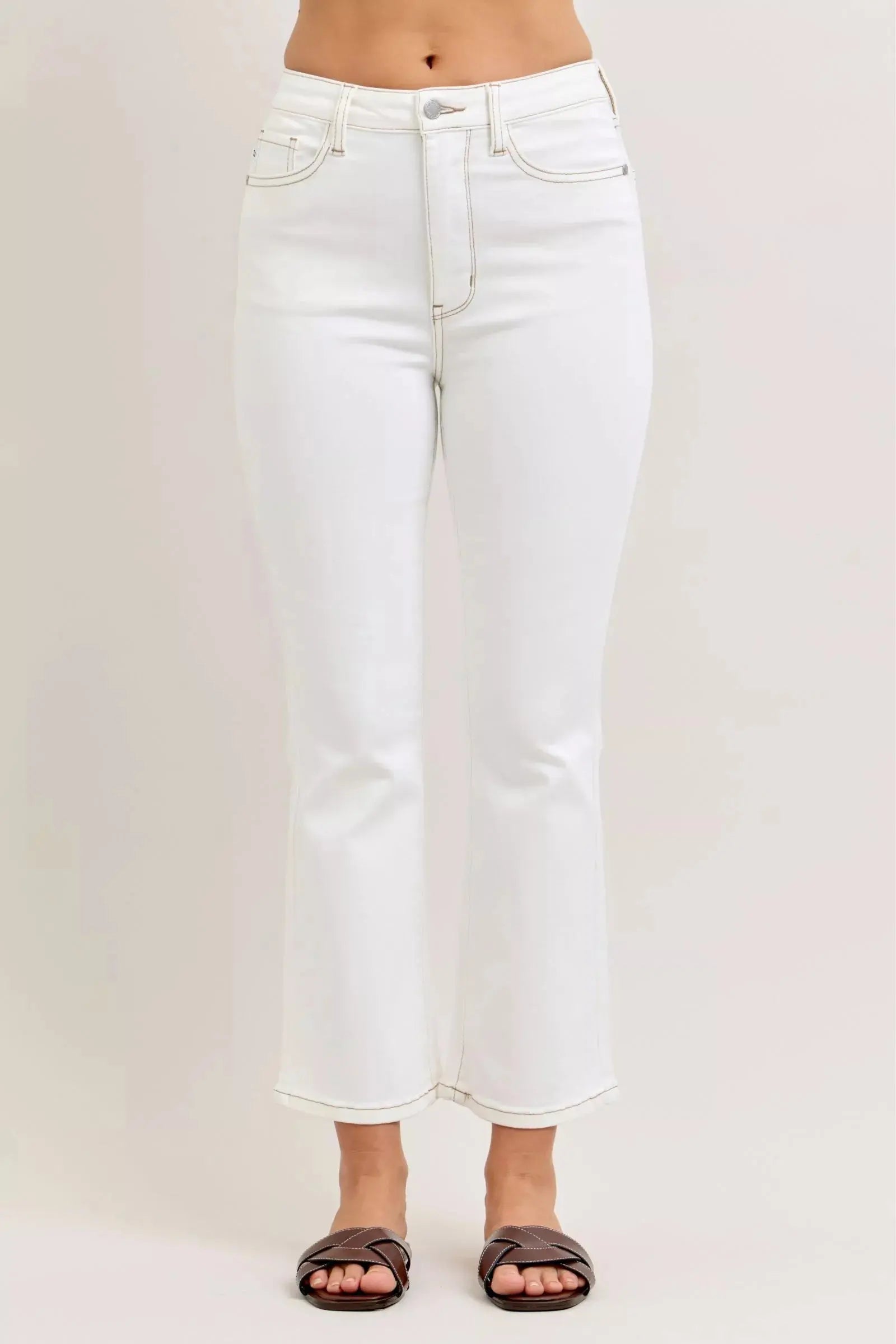 Judy Blue Jeans - Contrast Stitching Cropped Flare Jeans - Be Bliss Boutique