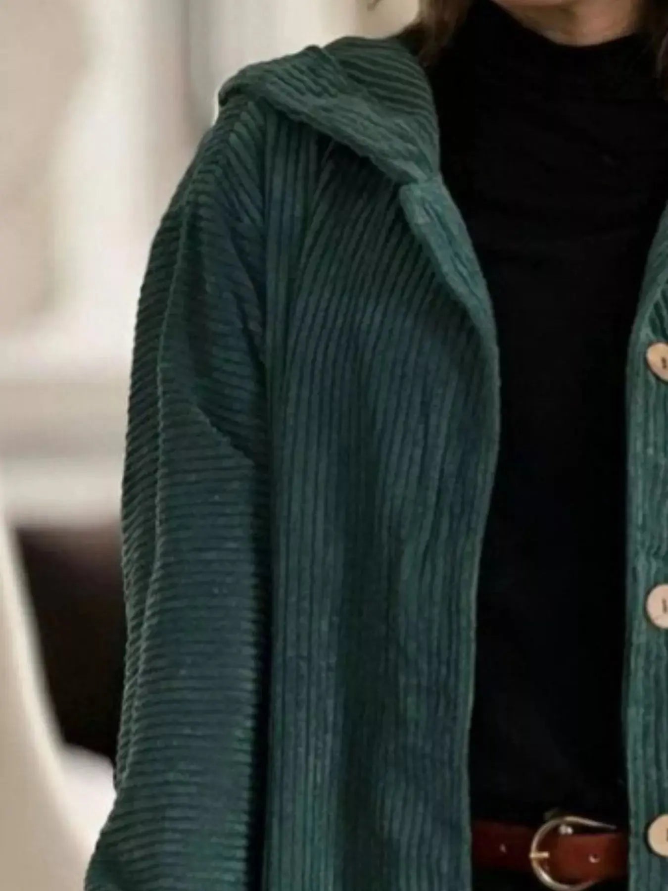 Full Size Corduroy Hooded Button Up Jacket - Be Bliss Boutique