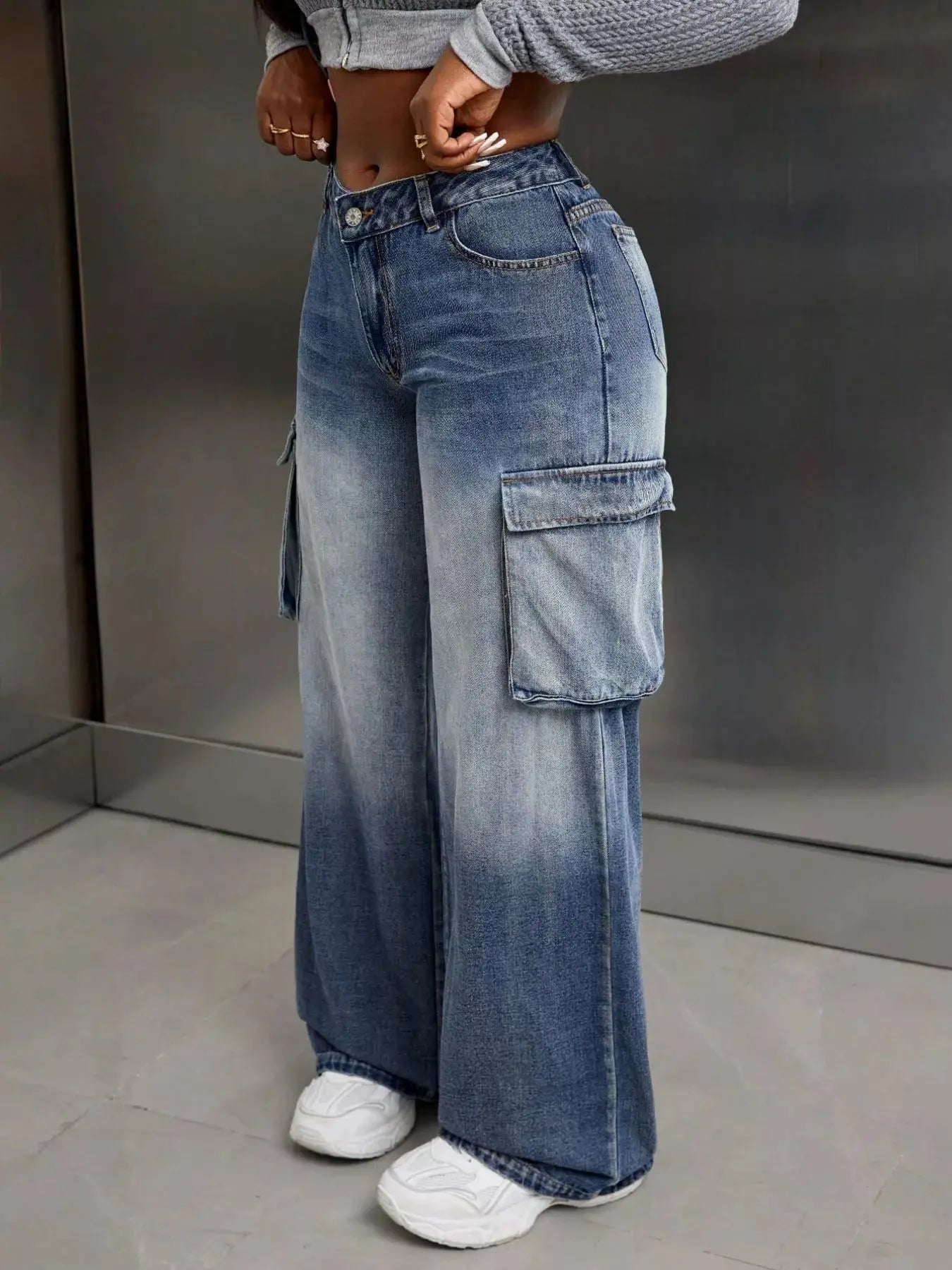 Vintage Wide Leg Cargo Jeans - Be Bliss Boutique