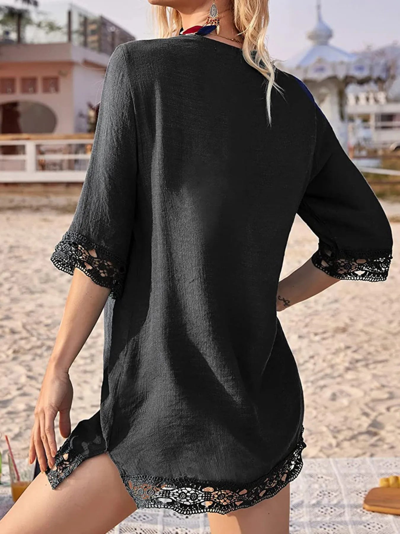 Lace Trim V Neck Cover Up - Be Bliss Boutique