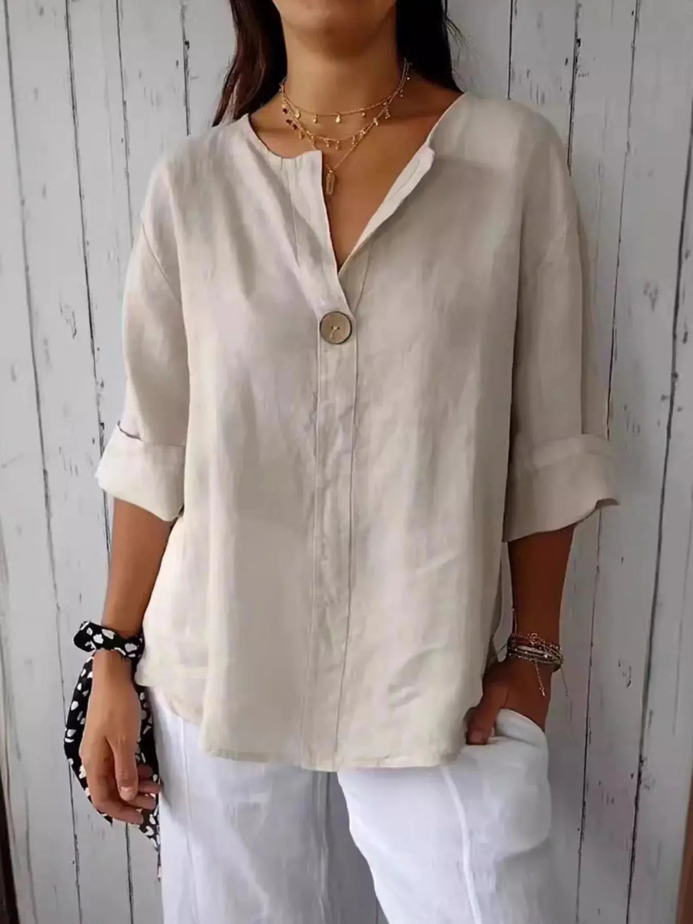 Breezy Button-Front Relaxed Linen Blouse - Be Bliss Boutique