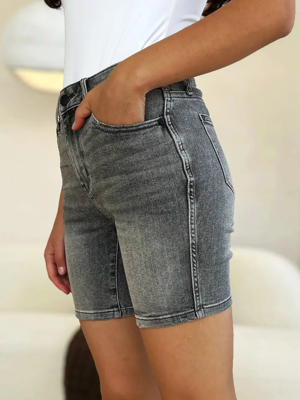 Full Size High Waist Washed Denim Shorts by Judy Blue Jeans - Be Bliss Boutique