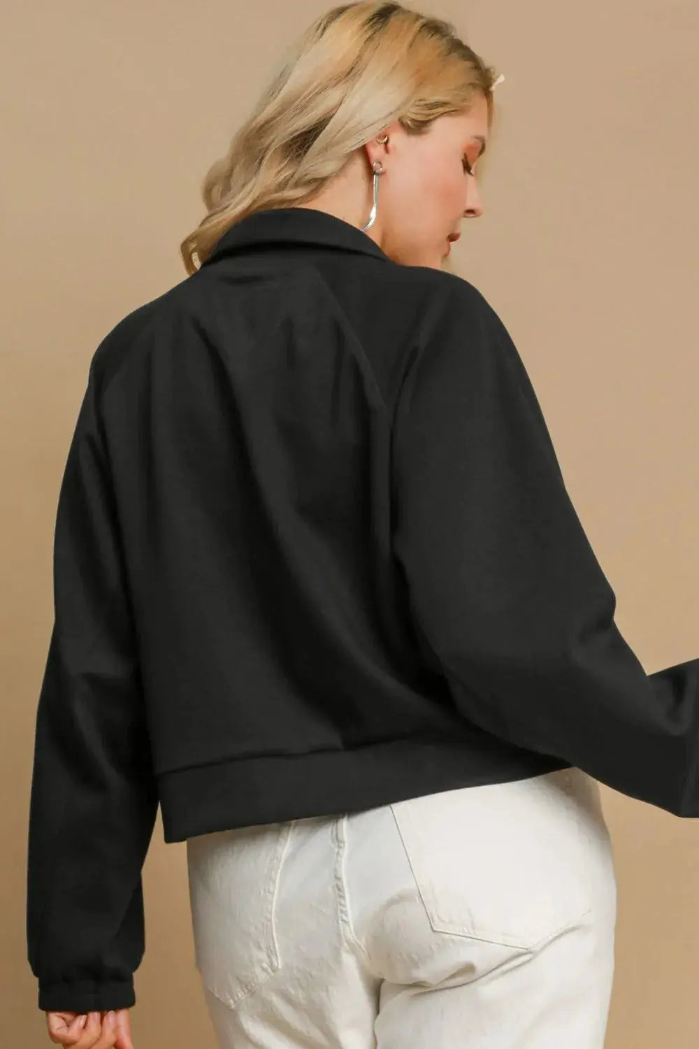 Umgee Full/Plus Size Half Zip Cropped Sweatshirt - Be Bliss Boutique