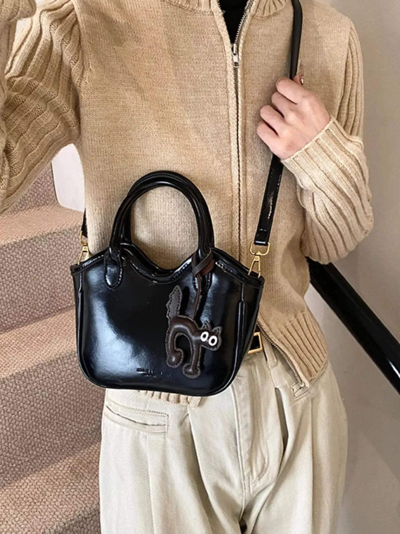 Cat Charm PU Leather Crossbody Bag - Be Bliss Boutique