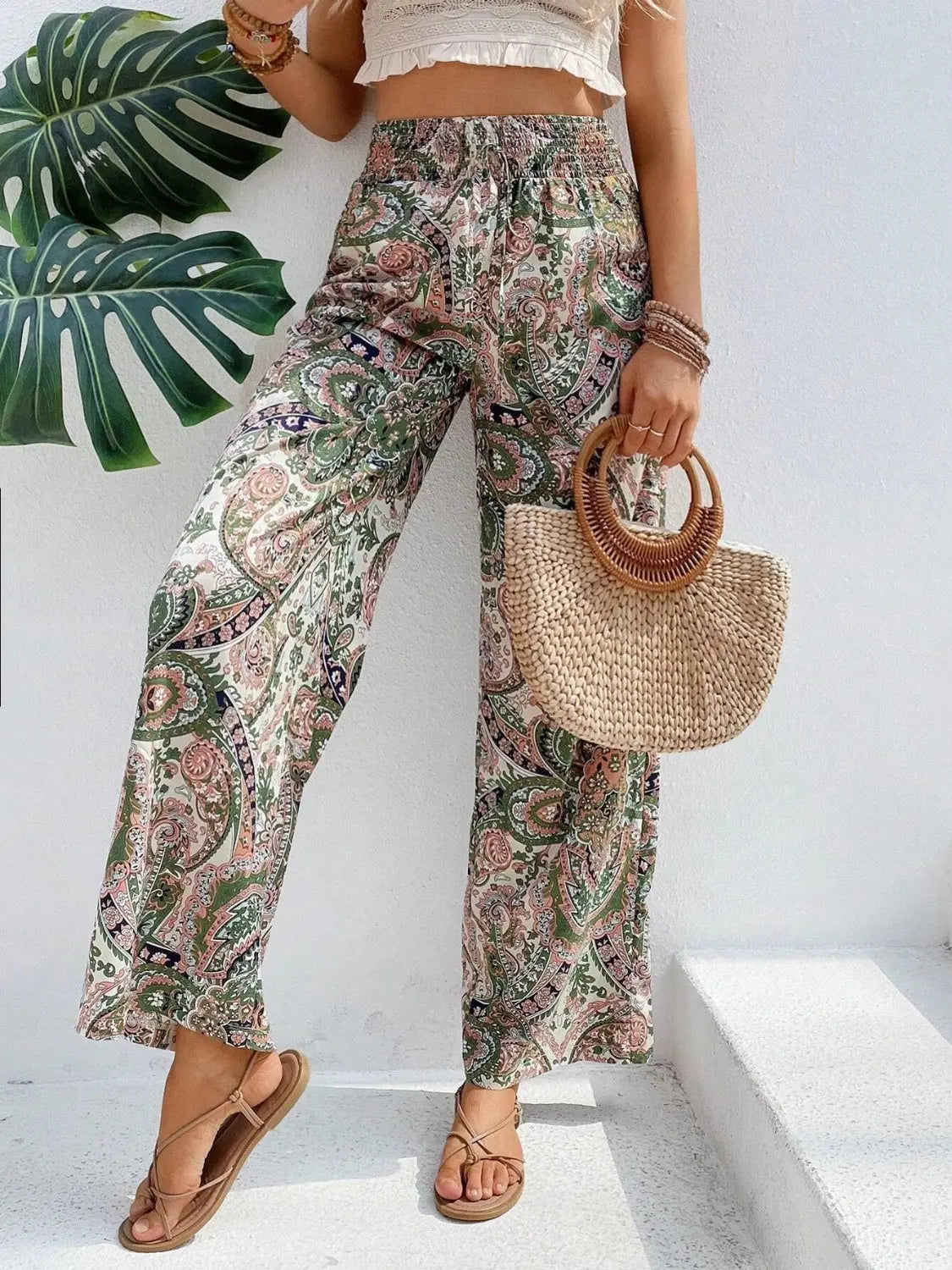 Printed Wide Leg Pants - Be Bliss Boutique