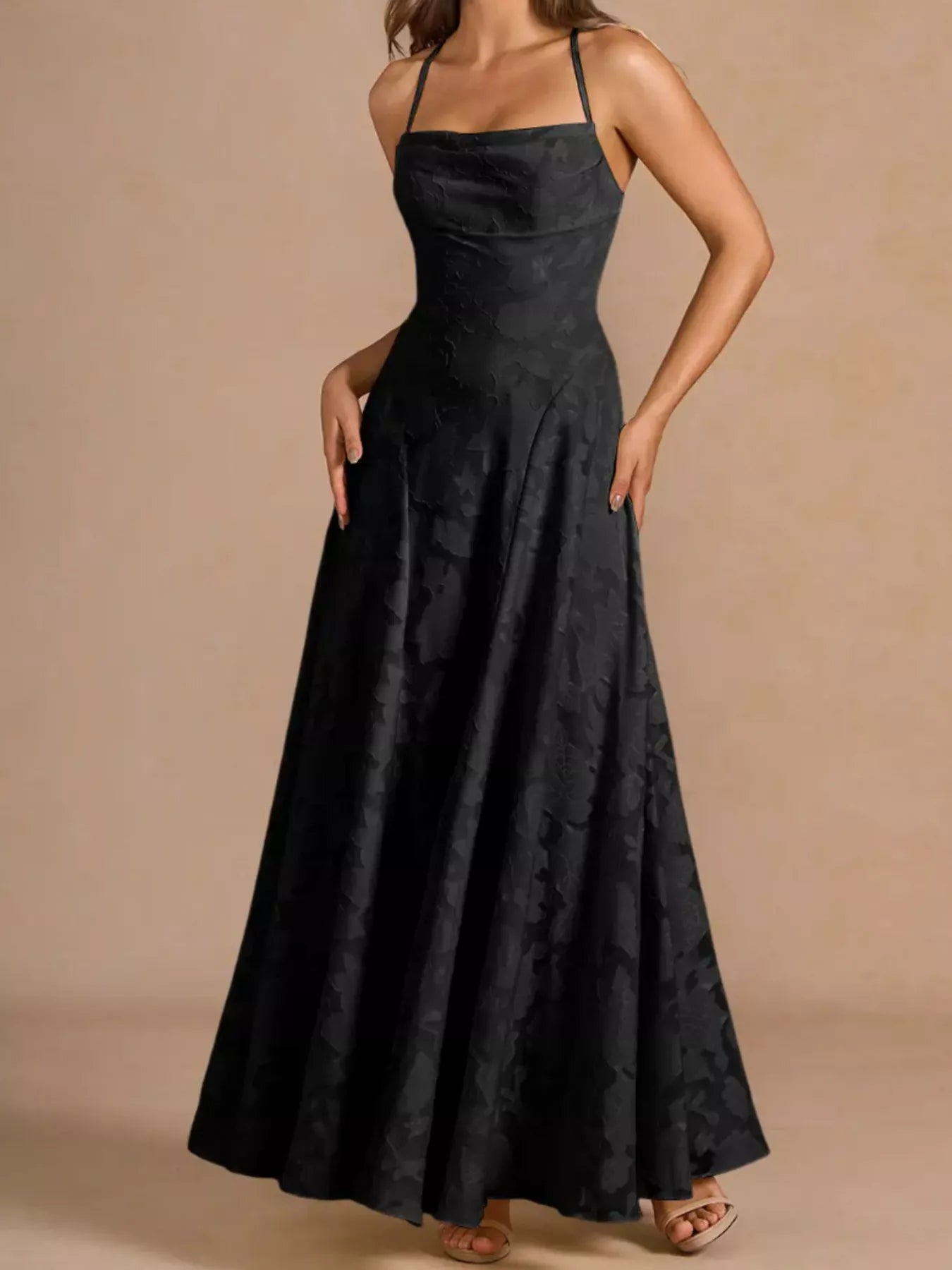 Lace-Up Back Floral Lace Spaghetti Strap Maxi Dress - Be Bliss Boutique