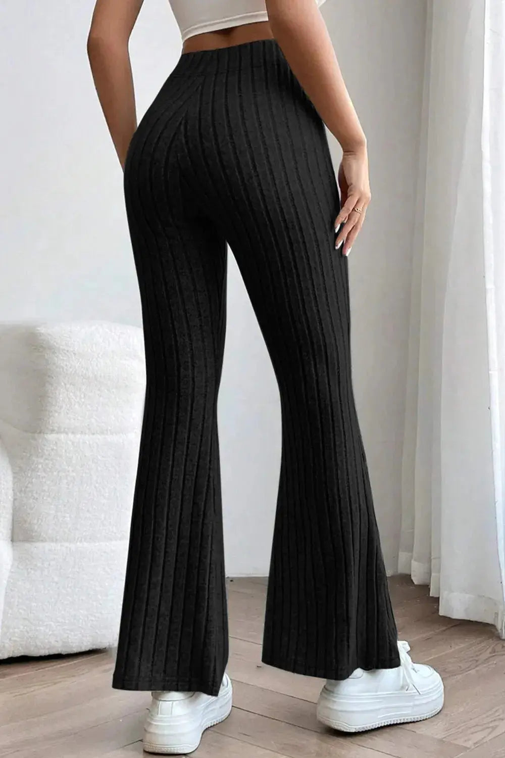 Basic Bae Full Size Ribbed High Waist Flare Pants - Be Bliss Boutique