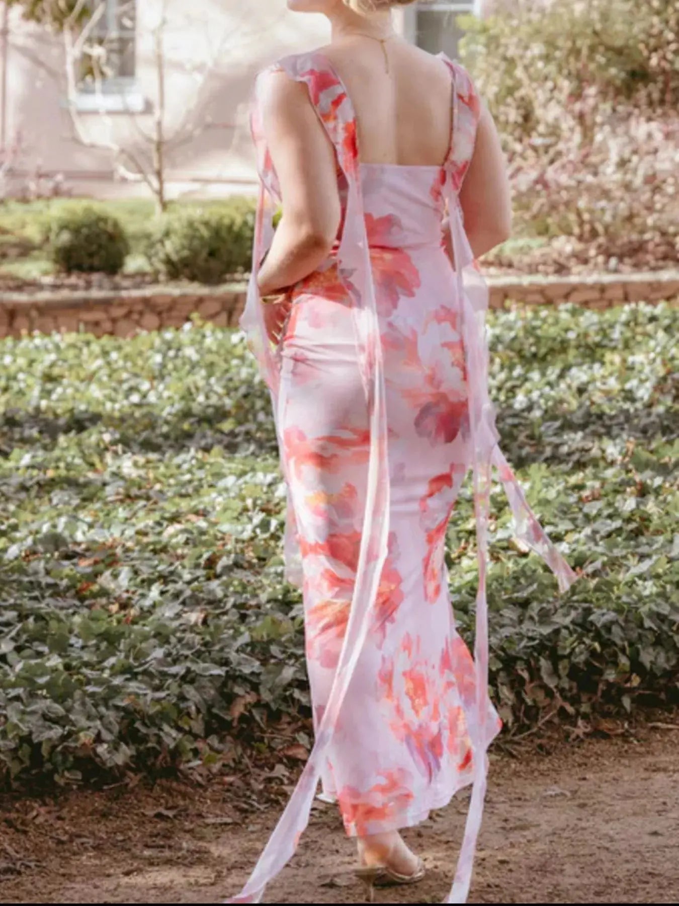 Floral Print Ruffle Trim Bodycon Maxi Dress - Be Bliss Boutique