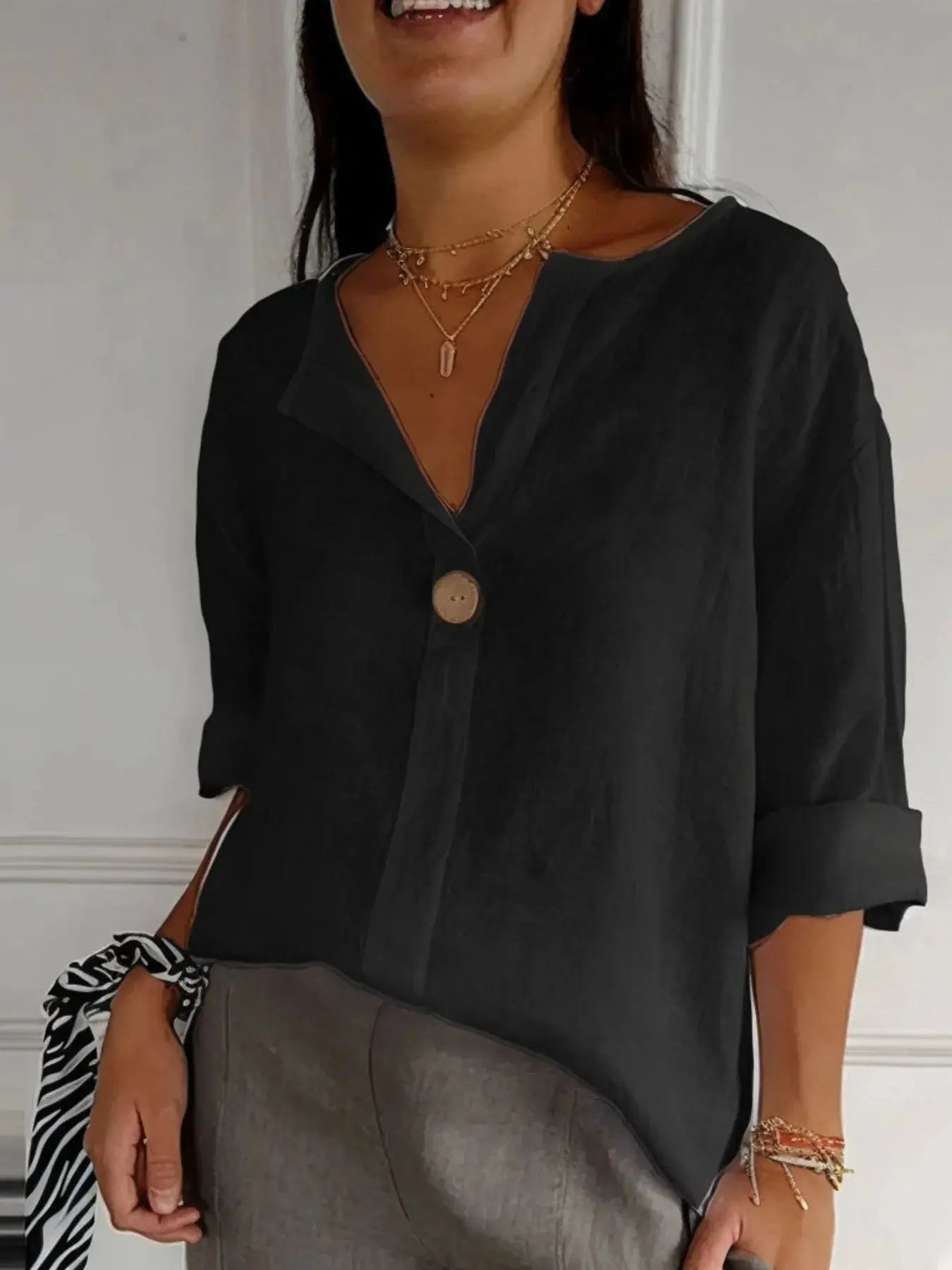 Breezy Button-Front Relaxed Linen Blouse - Be Bliss Boutique