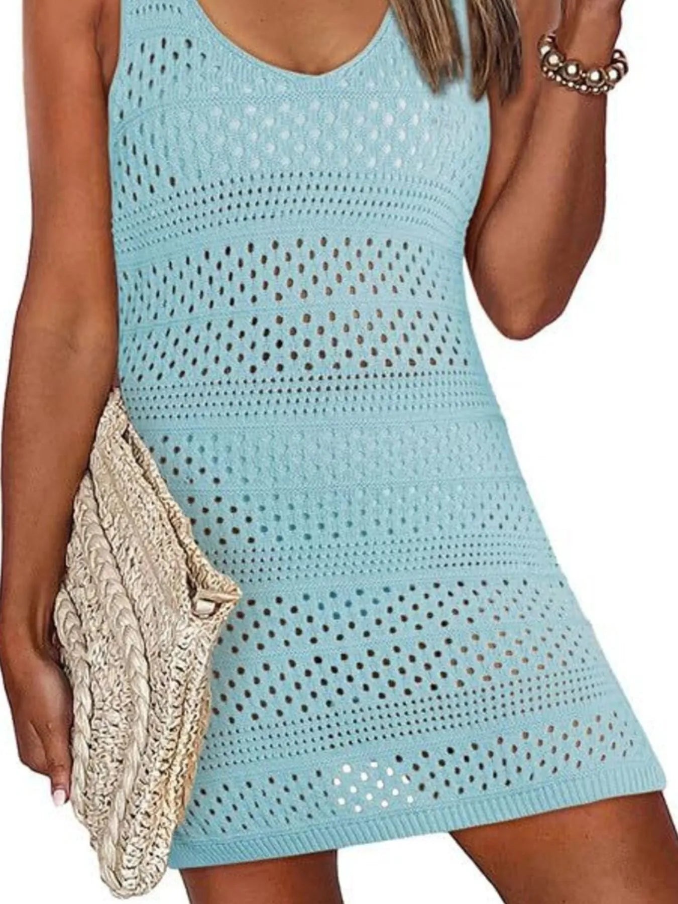 Crochet Knit Cover Up Dress with Side Slit - Be Bliss Boutique
