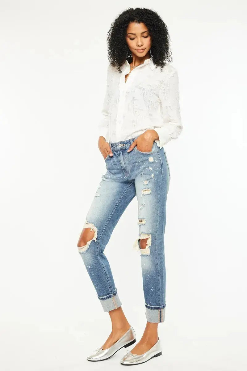 High Rise Distressed Kancan Boyfriend Jeans - Be Bliss Boutique