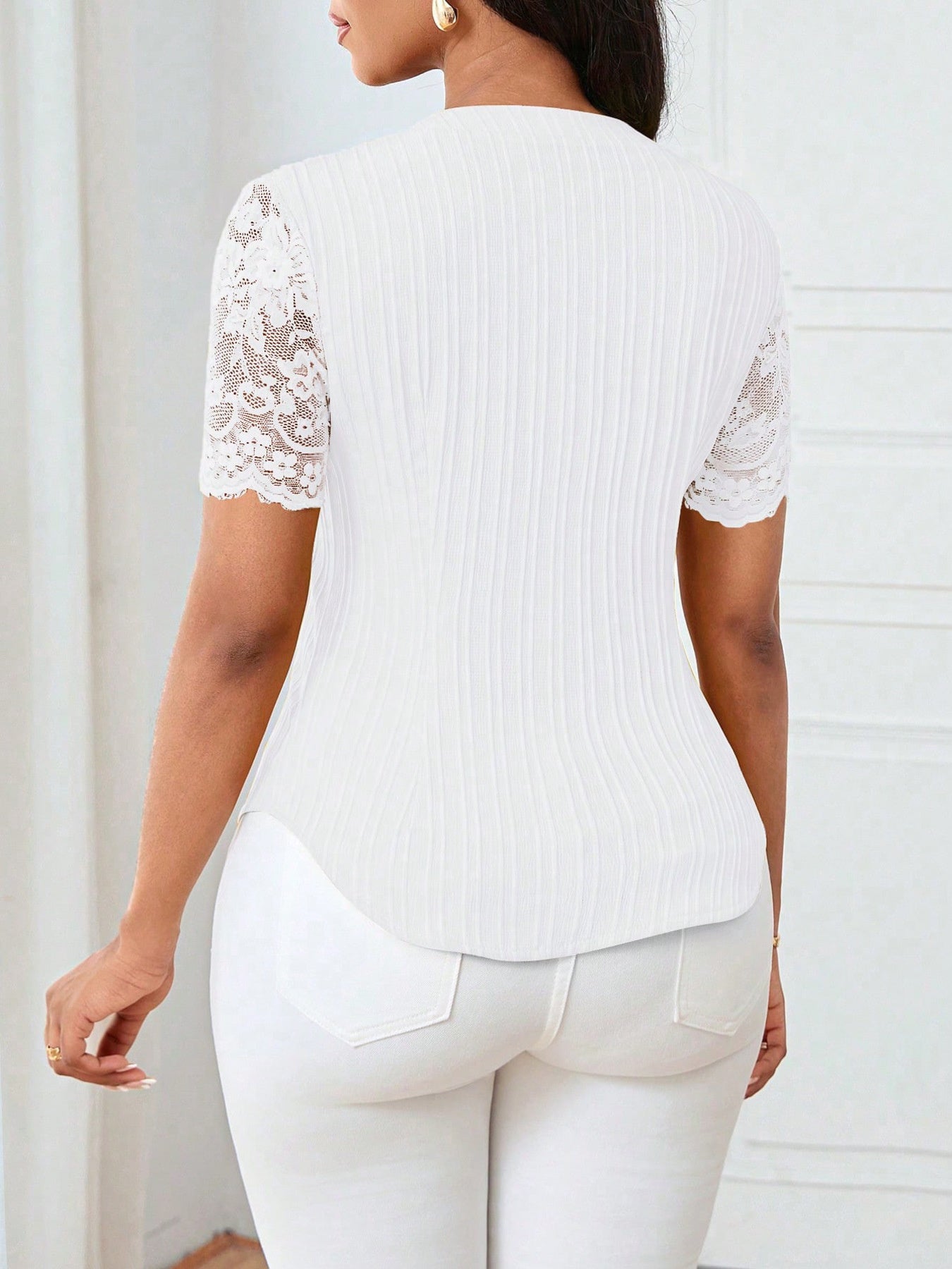 Button Up Lace Sleeve Blouse - Be Bliss Boutique