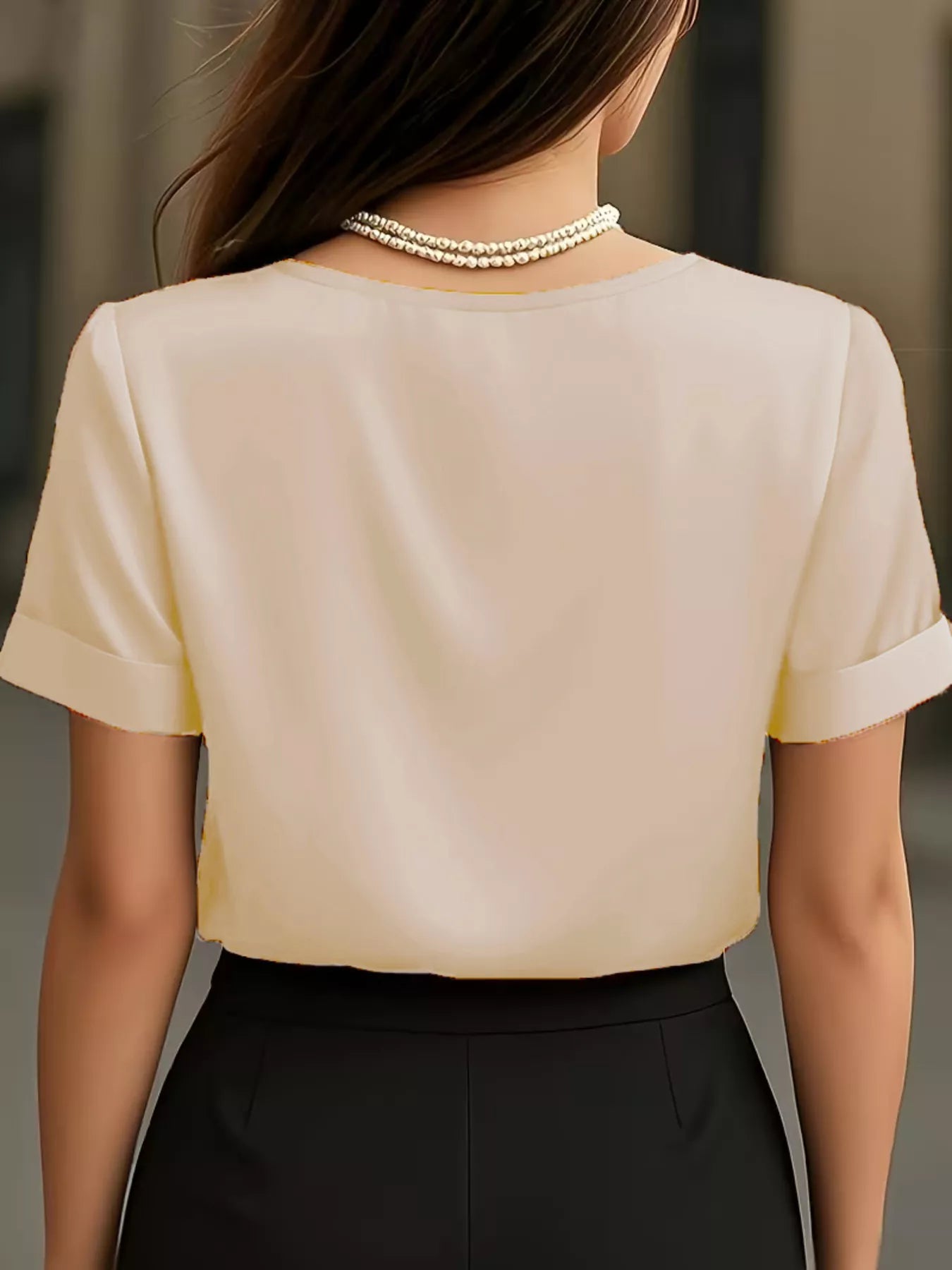 V-Neck Short Sleeve Satin Blouse - Be Bliss Boutique