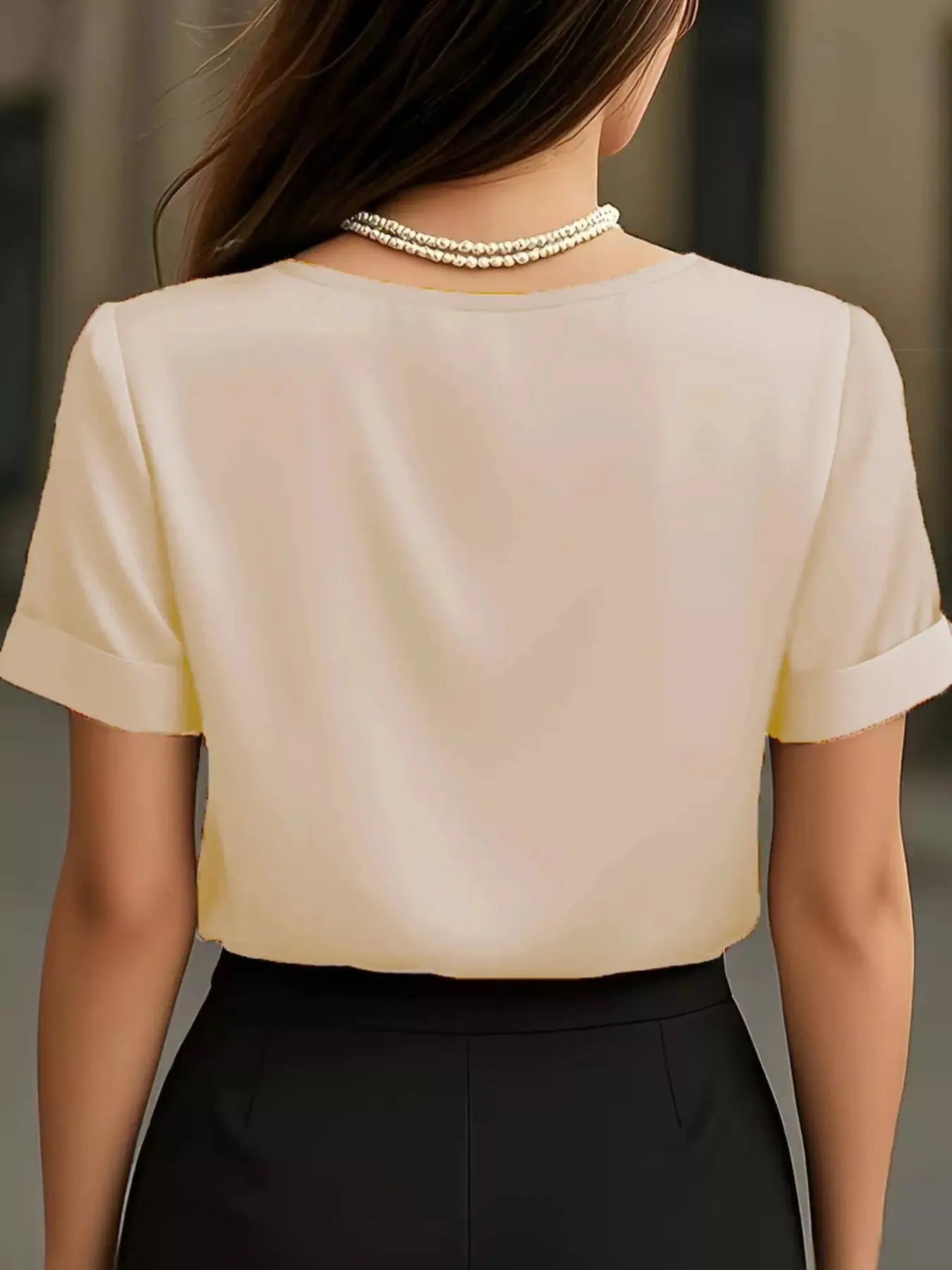 V-Neck Short Sleeve Satin Blouse - Be Bliss Boutique