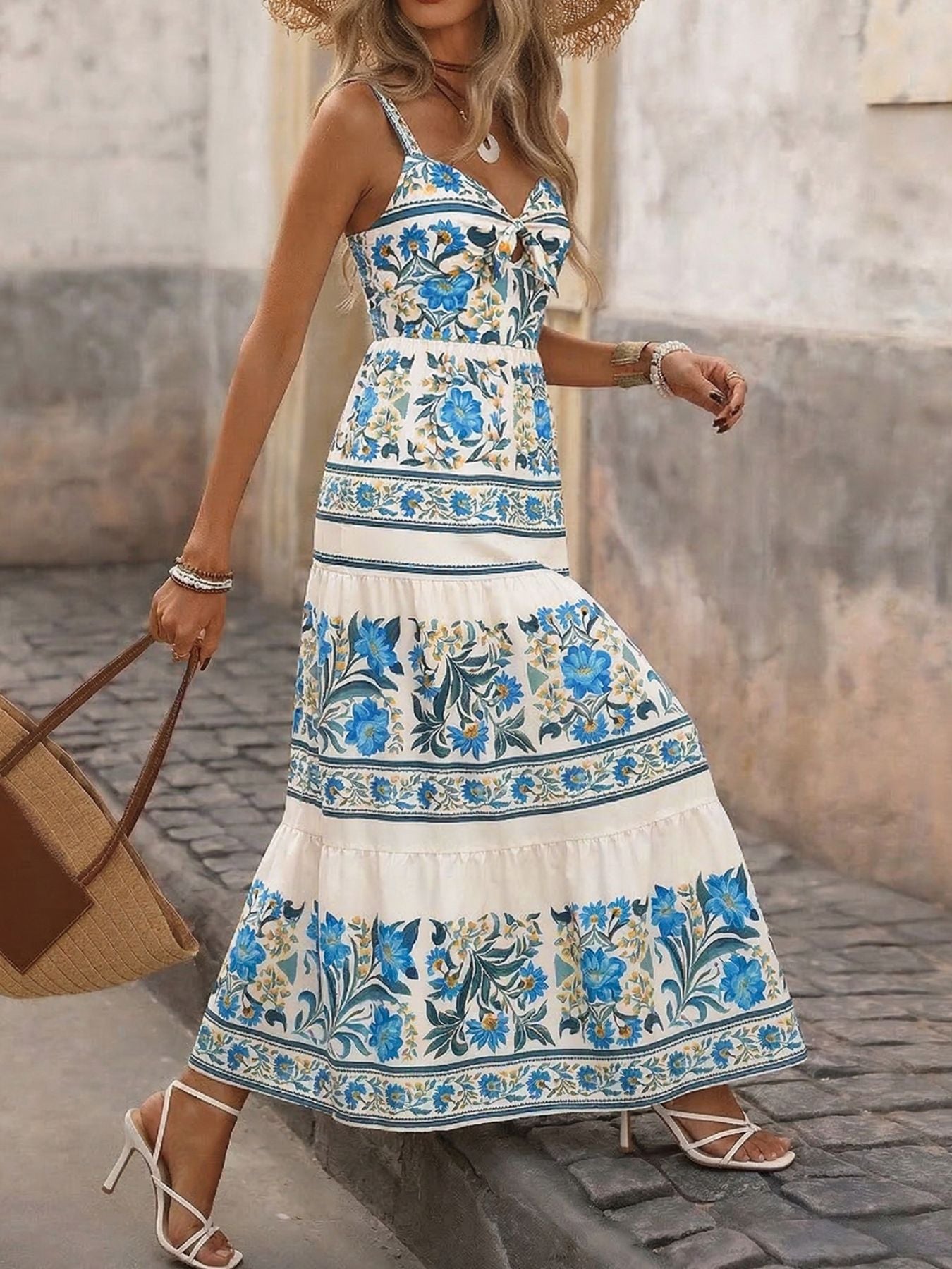 Floral Print Sweetheart Neck Maxi Dress - Be Bliss Boutique