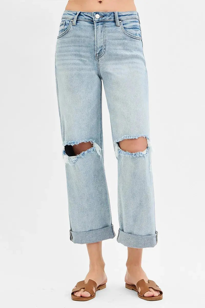 Full Size/Plus Size Mid Rise Fit Boyfriend RISEN Jeans with Cuff - Be Bliss Boutique