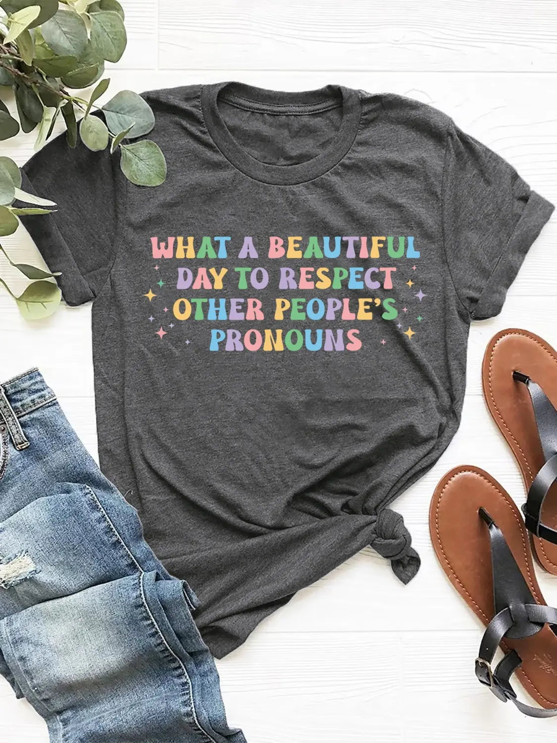 "What a Beautiful Day" Round Neck Short Sleeve Graphic T Shirt - Be Bliss Boutique